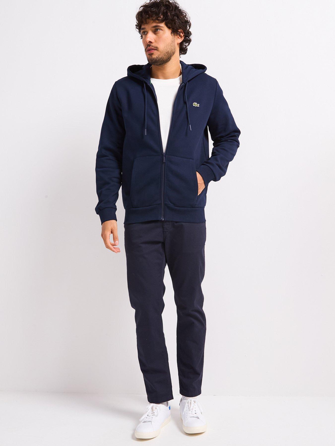  image of lacoste-classic-fit-brushed-fleece-zip-front-hoodie-navy