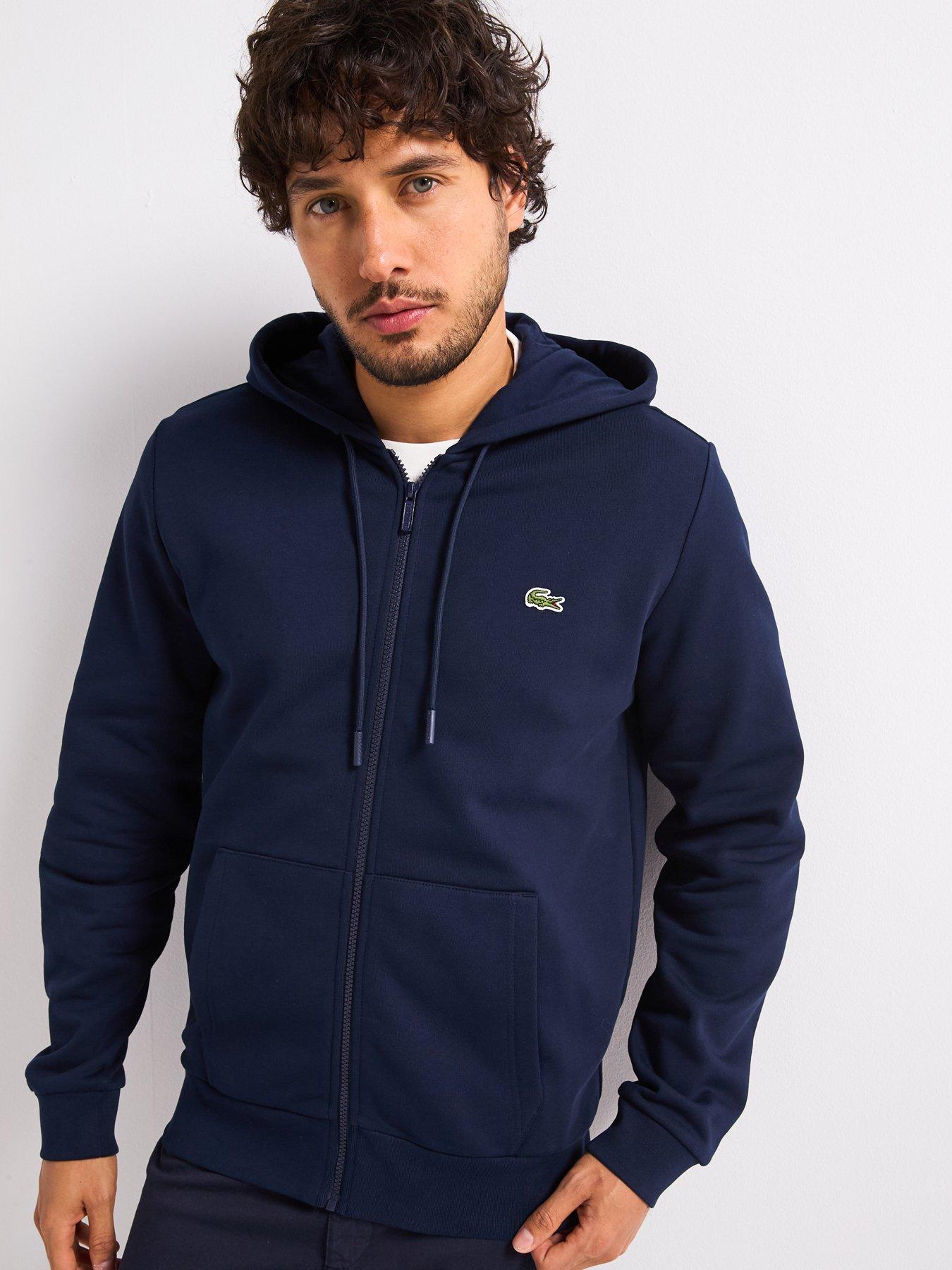  image of lacoste-classic-fit-brushed-fleece-zip-front-hoodie-navy
