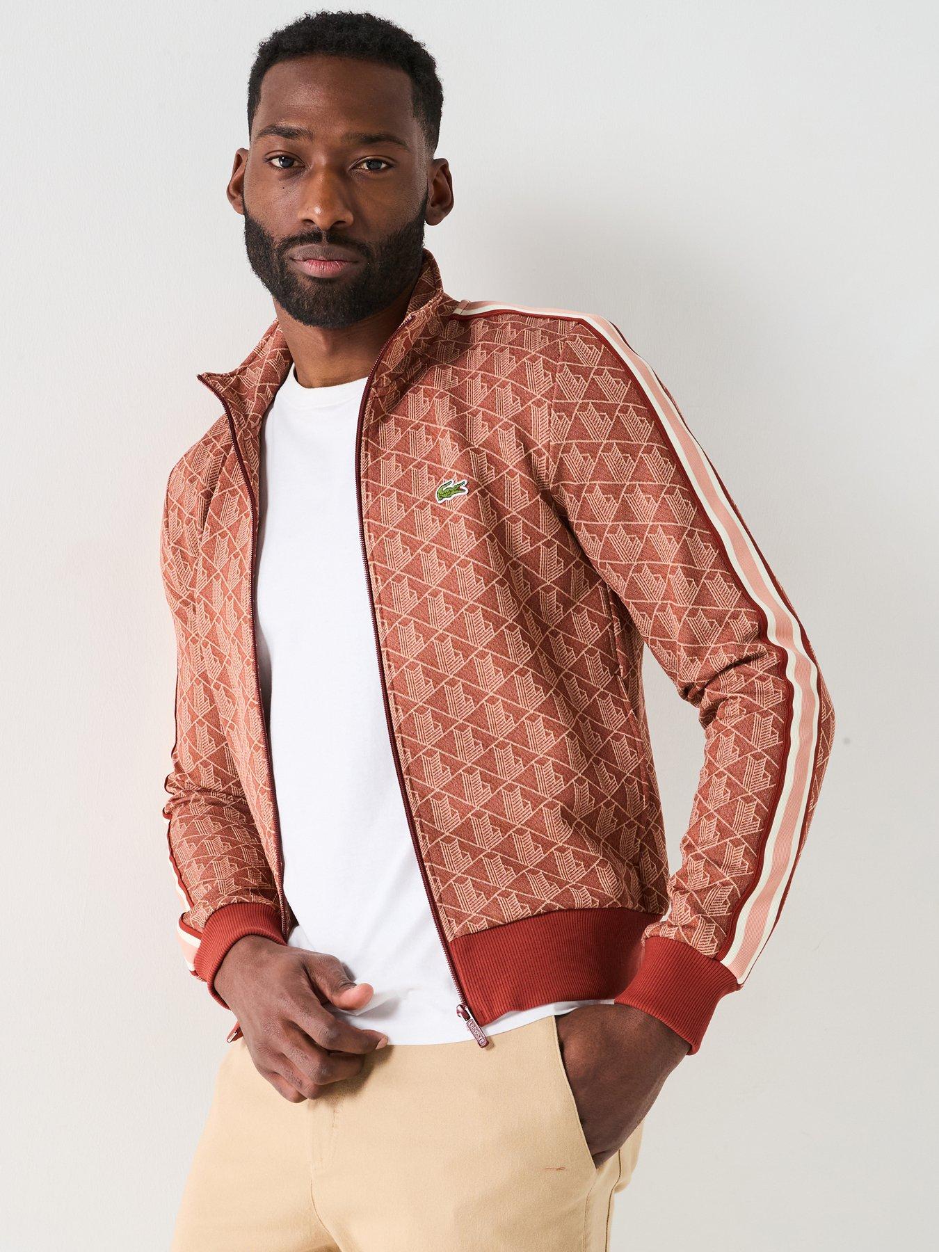  image of lacoste-regular-fit-monogram-jacquard-zip-sweat-top-red