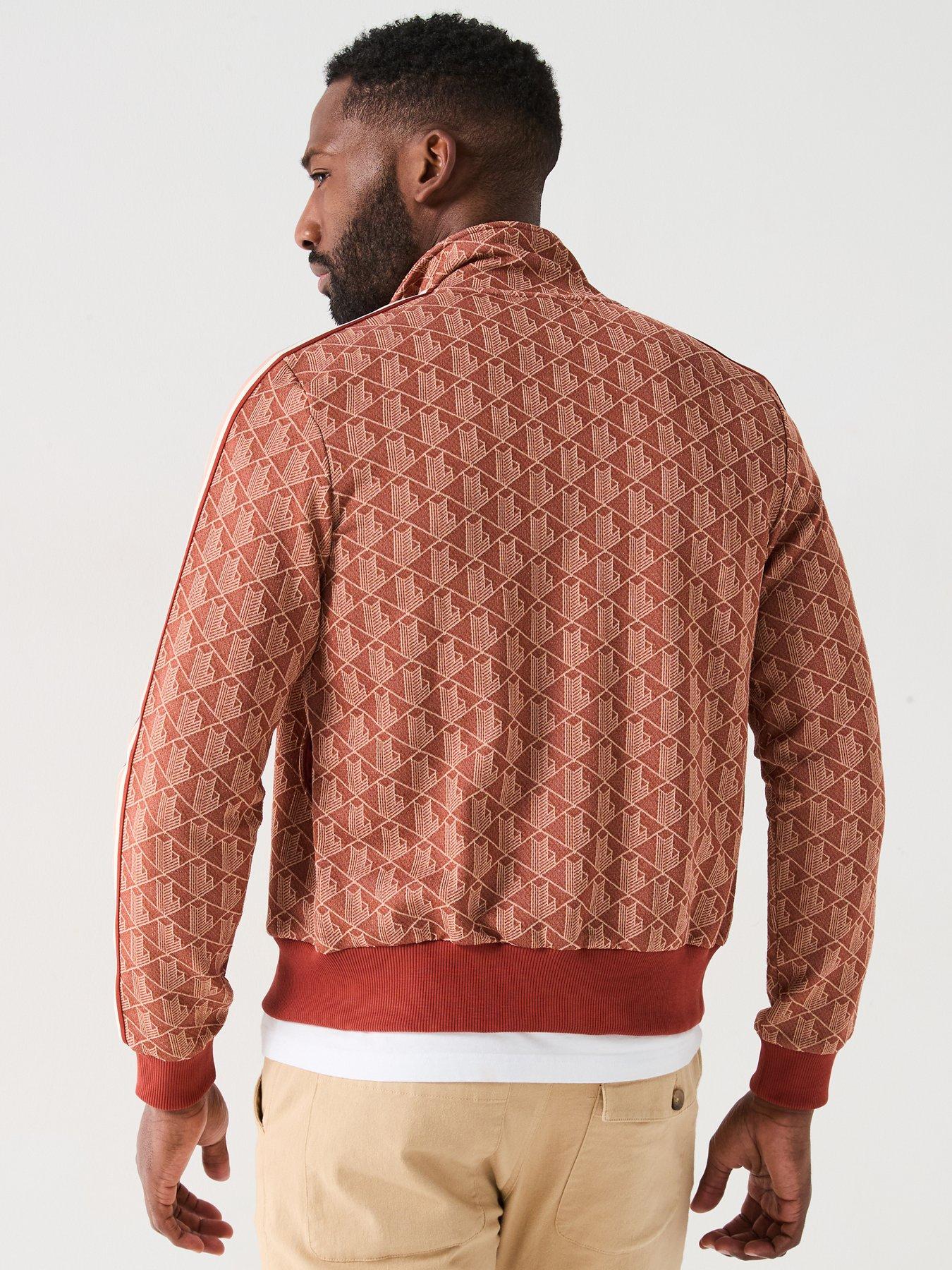  image of lacoste-regular-fit-monogram-jacquard-zip-sweat-top-red
