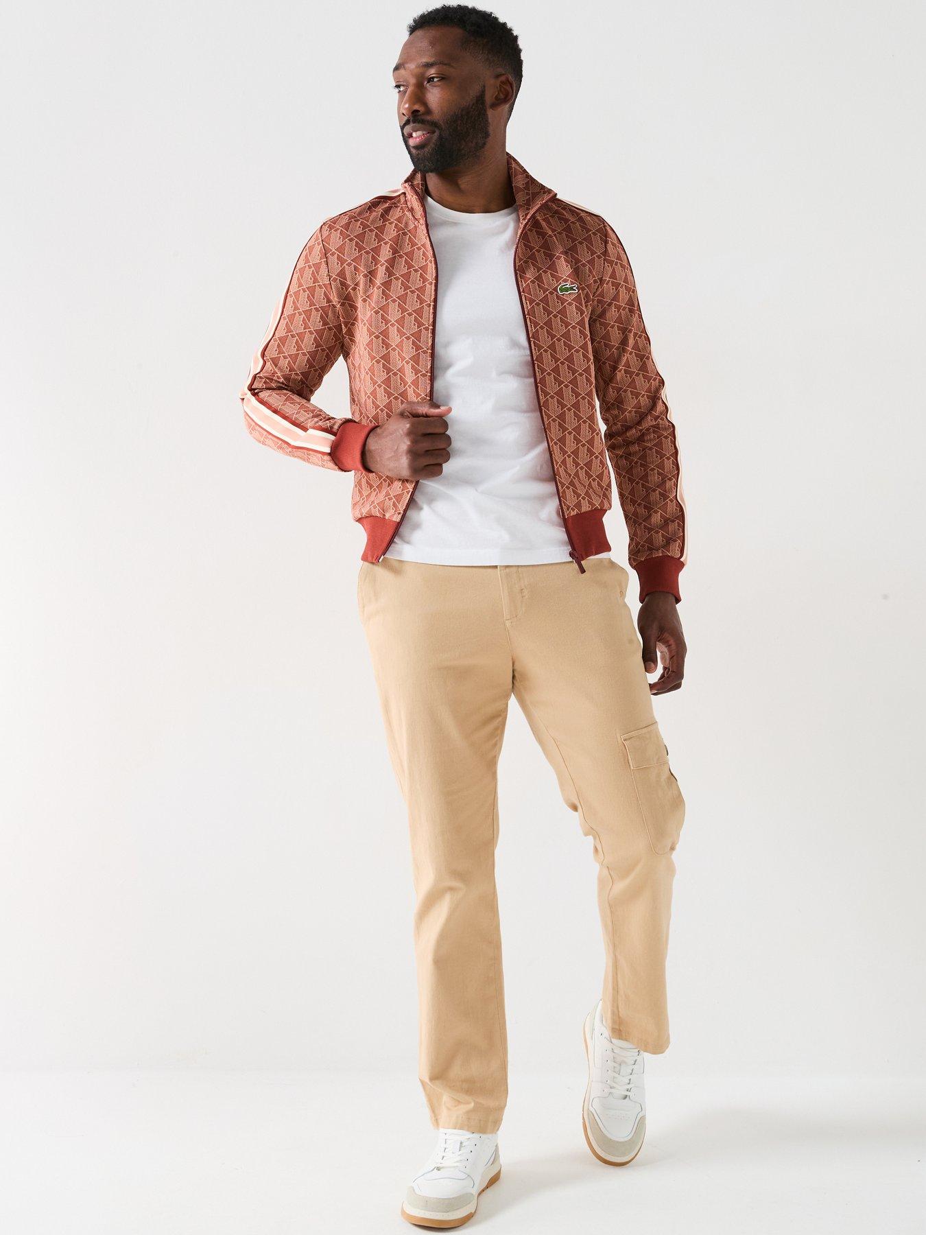  image of lacoste-regular-fit-monogram-jacquard-zip-sweat-top-red