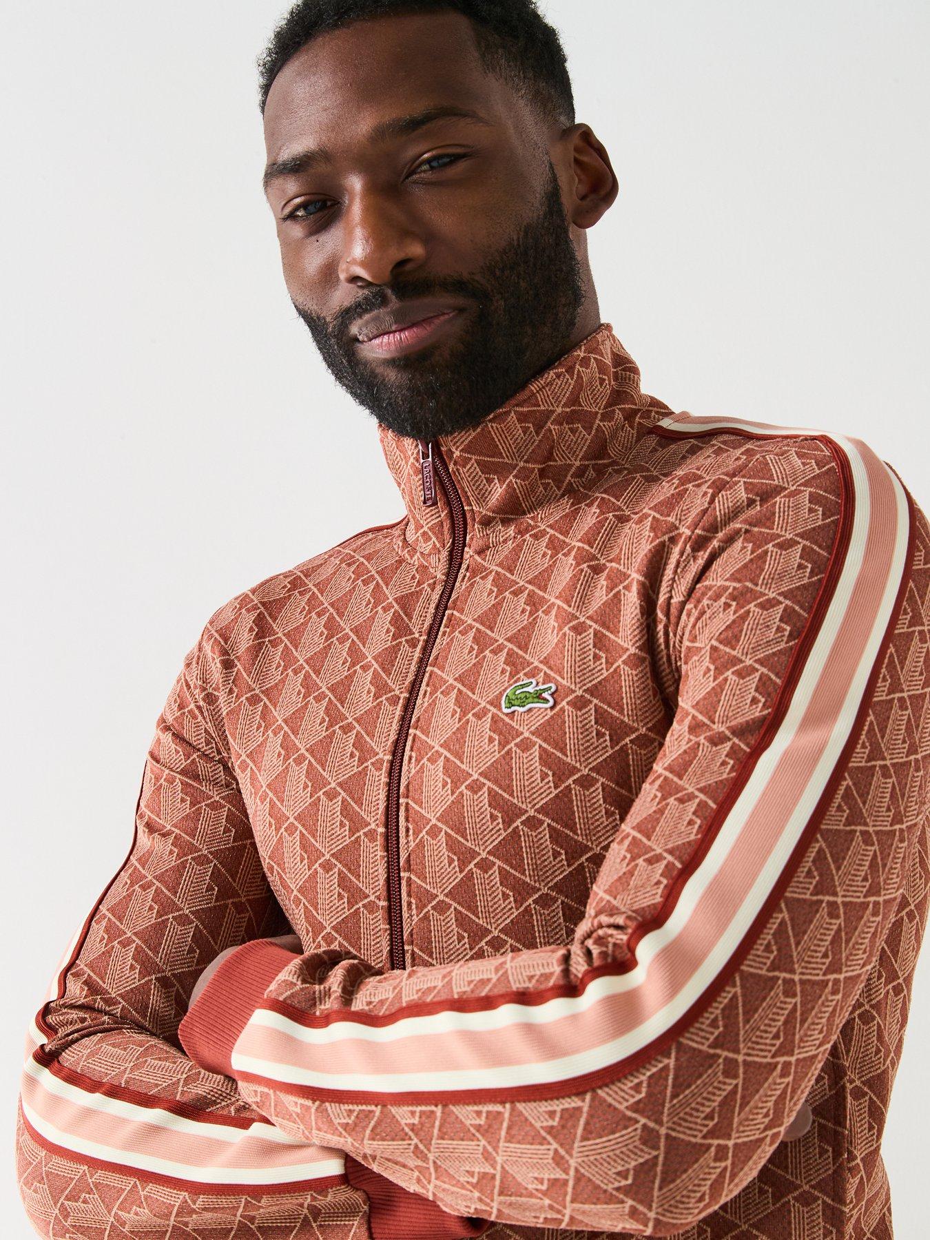  image of lacoste-regular-fit-monogram-jacquard-zip-sweat-top-red