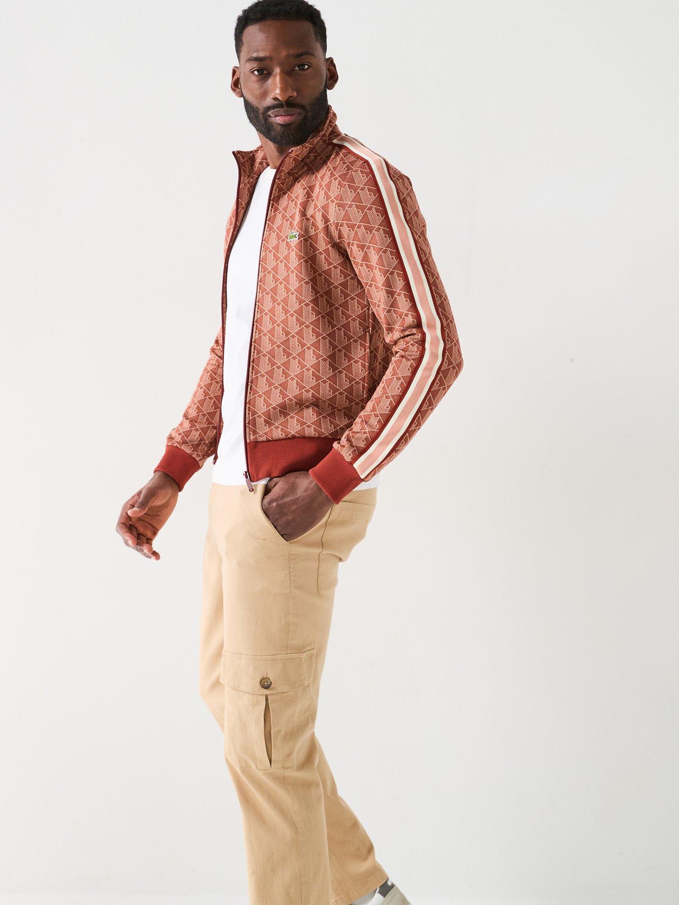  image of lacoste-regular-fit-monogram-jacquard-zip-sweat-top-red