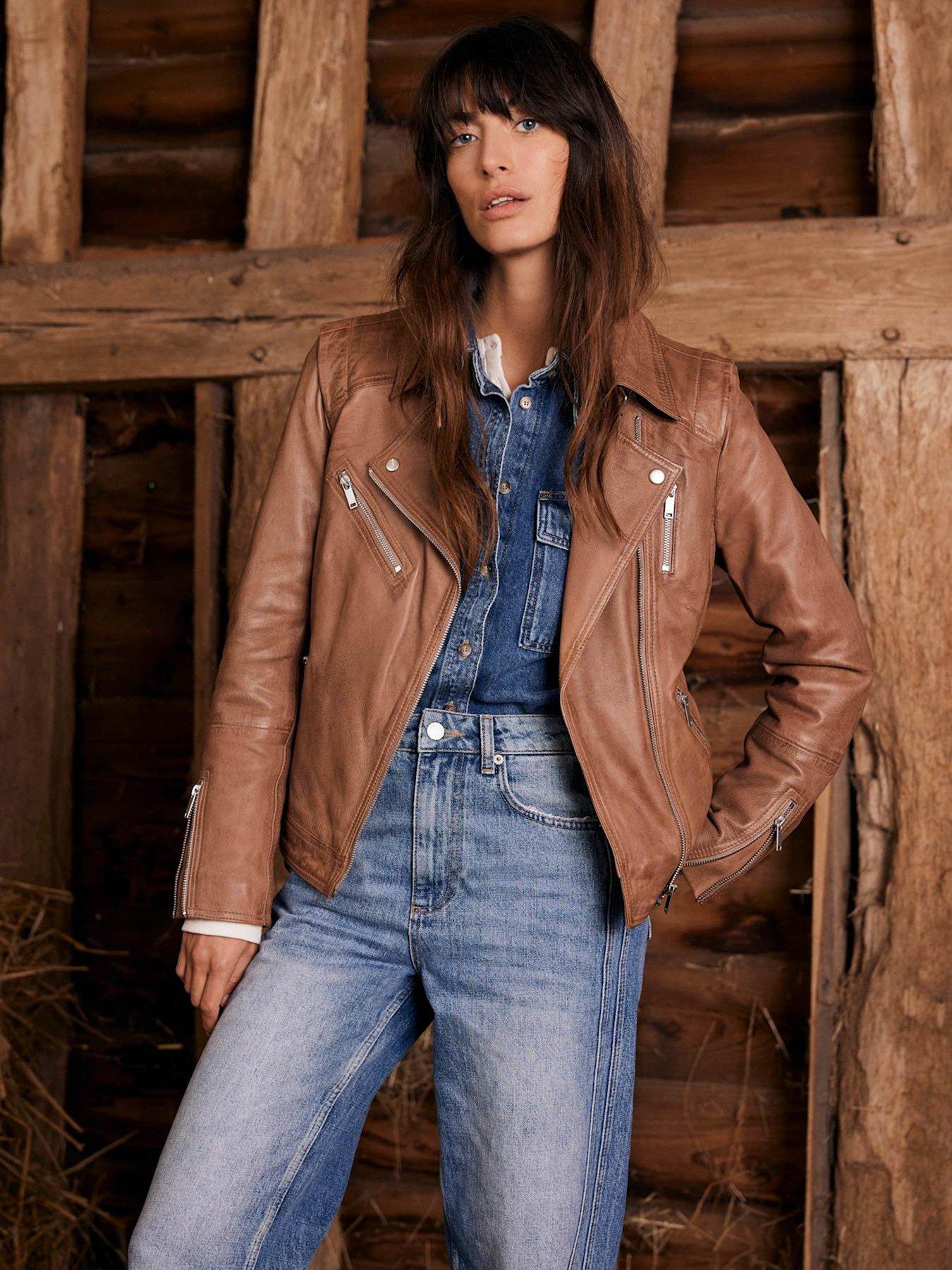 undefined Tan Casual Leather Jacket - Brown