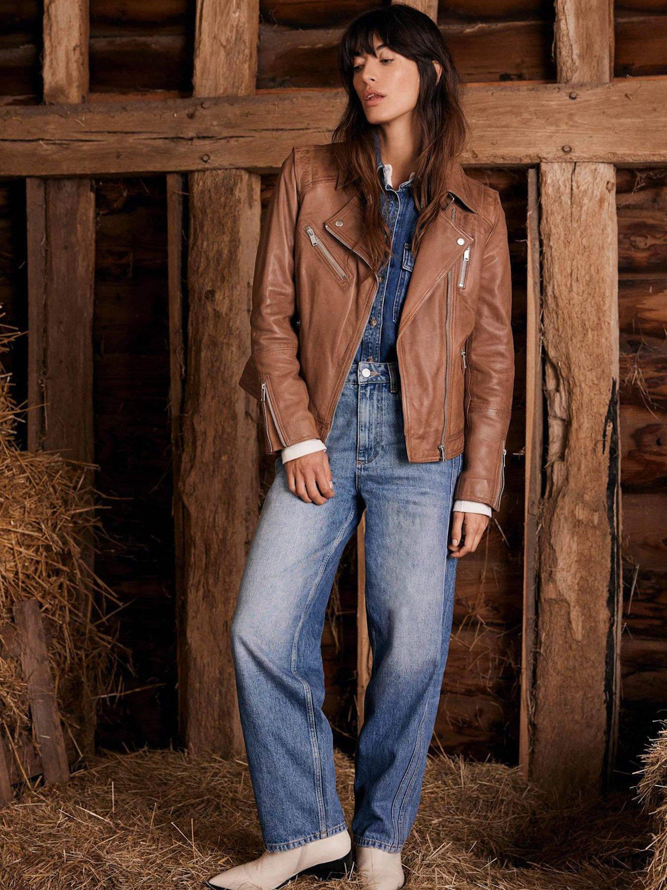 Mint Velvet Tan Casual Leather Jacket - Brown | Littlewoods