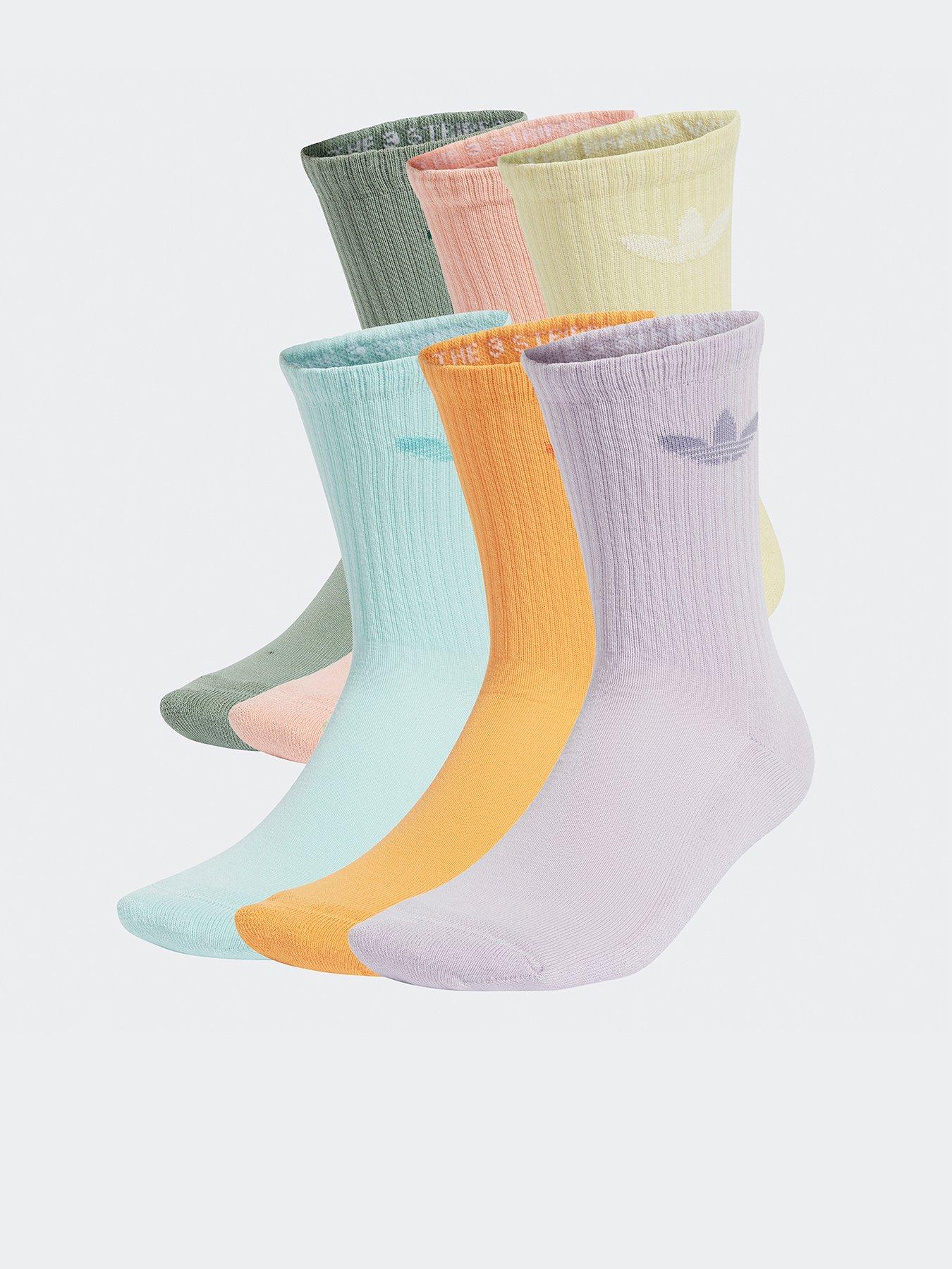 undefined Womens Trefoil Cushion Crew Socks 6 Pairs - Sil Green/Glow Pink/Pow Yellow