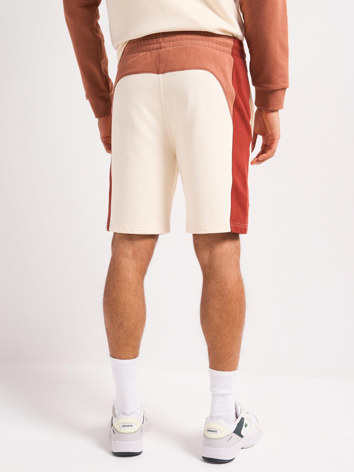  image of lacoste-regular-fit-colourblock-sweat-shorts-cream