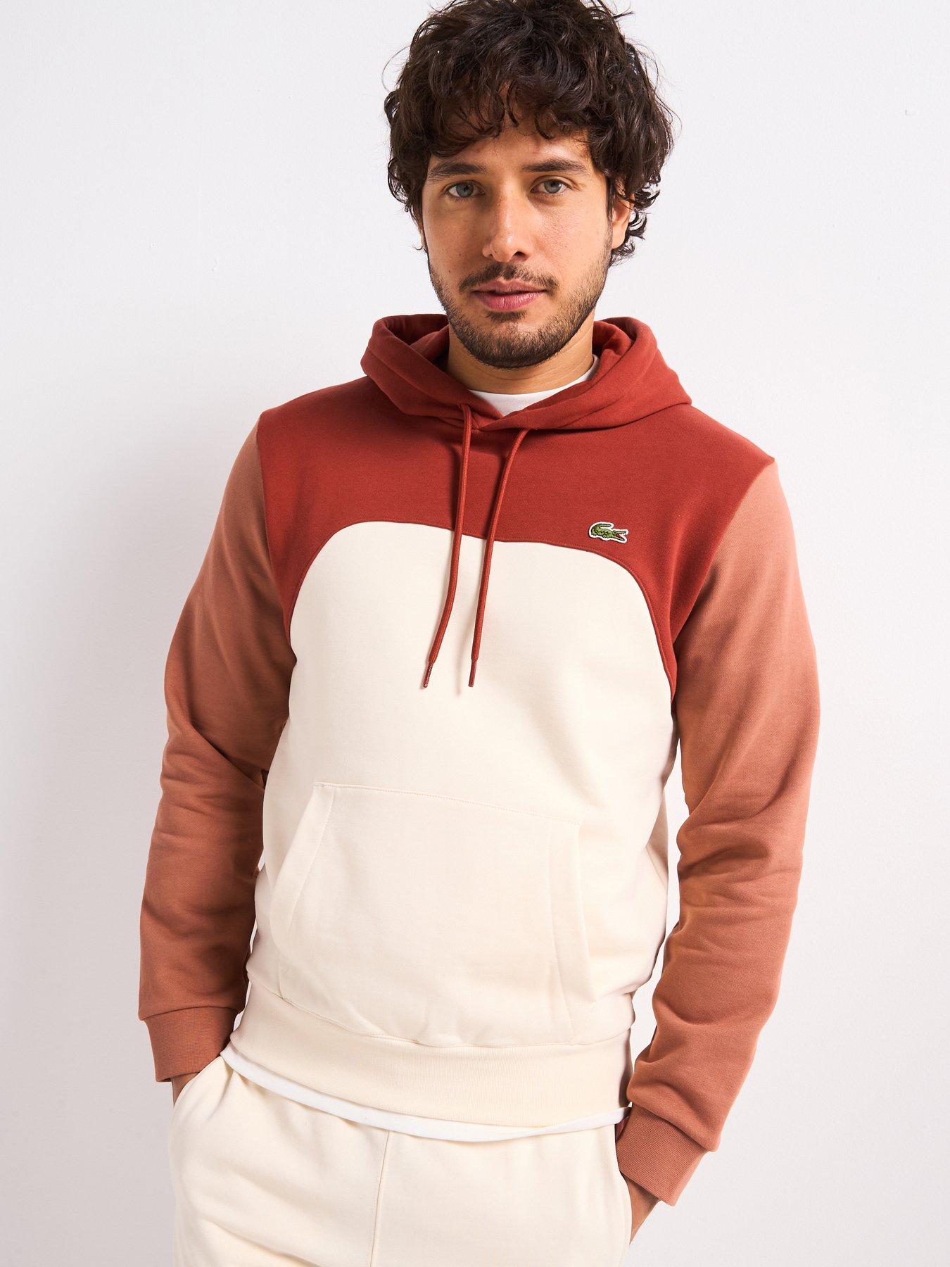  image of lacoste-classic-fit-colourblock-hoodie-brown