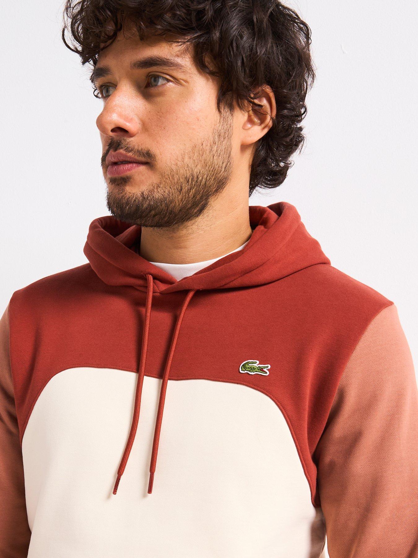  image of lacoste-classic-fit-colourblock-hoodie-brown