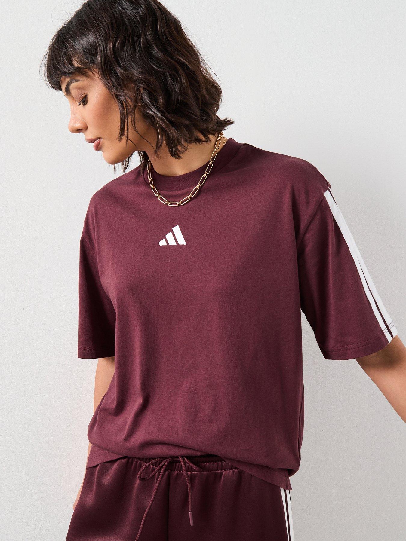adidas Sportswear Women's Essentials 3-Stripes Boyfriend T-Shirt - Red