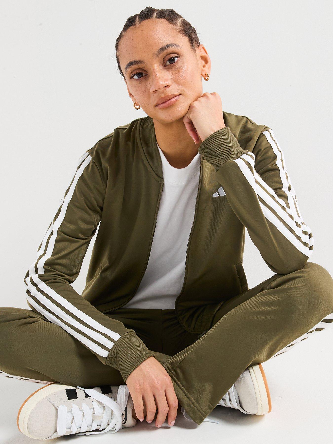  image of adidas-sportswear-womens-essentials-3-stripes-track-suit-green