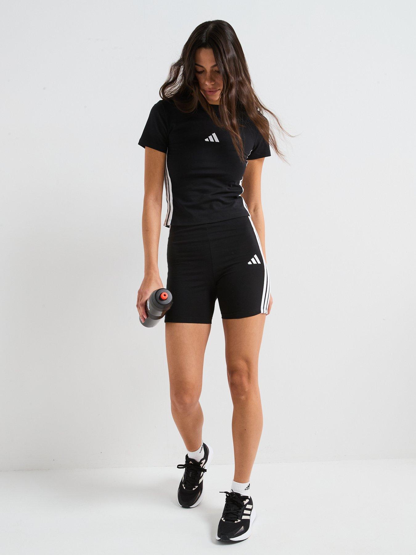  image of adidas-sportswear-womens-essentials-3-stripes-slim-baby-t-shirt-blackwhite