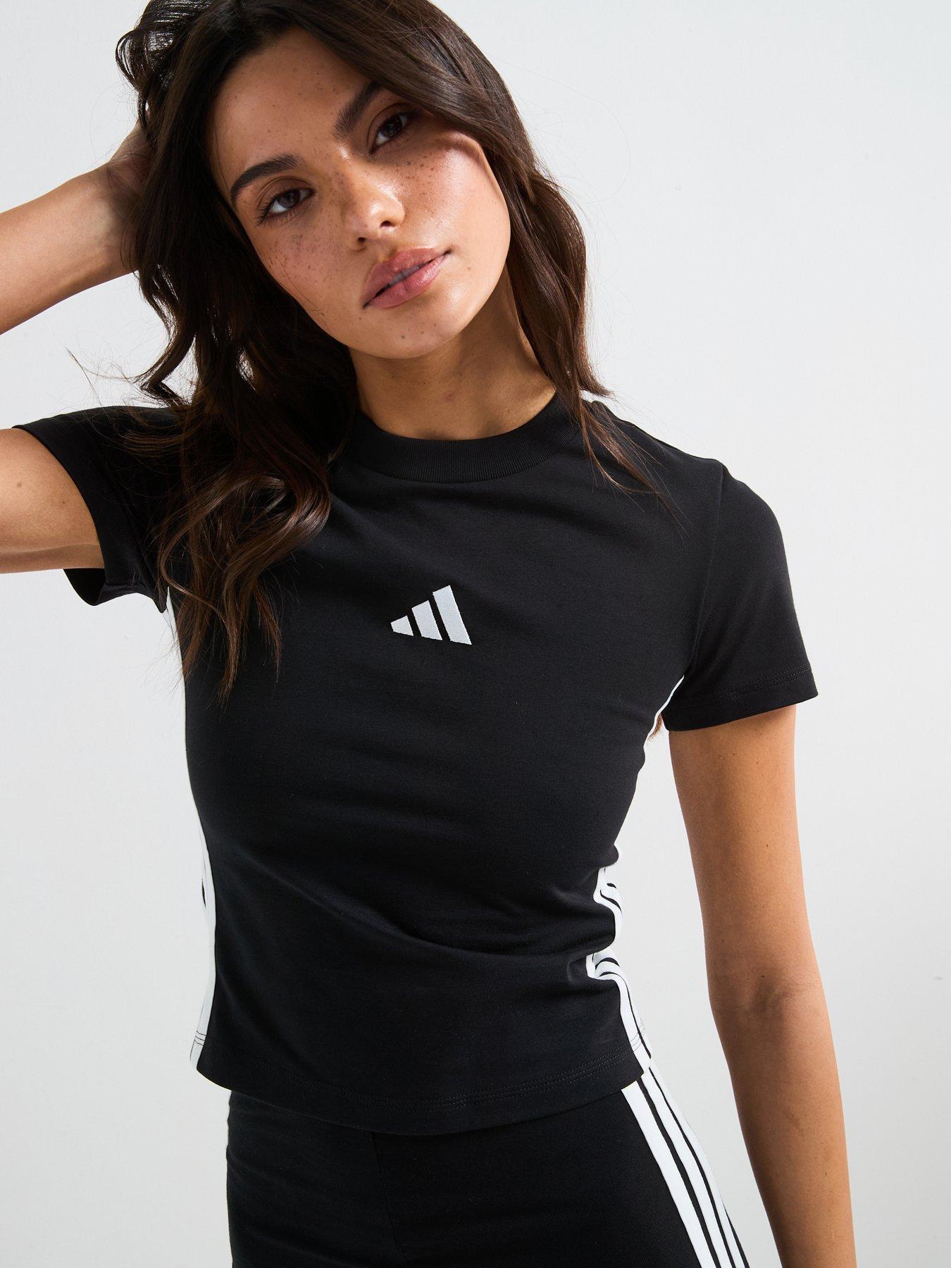  image of adidas-sportswear-womens-essentials-3-stripes-slim-baby-t-shirt-blackwhite