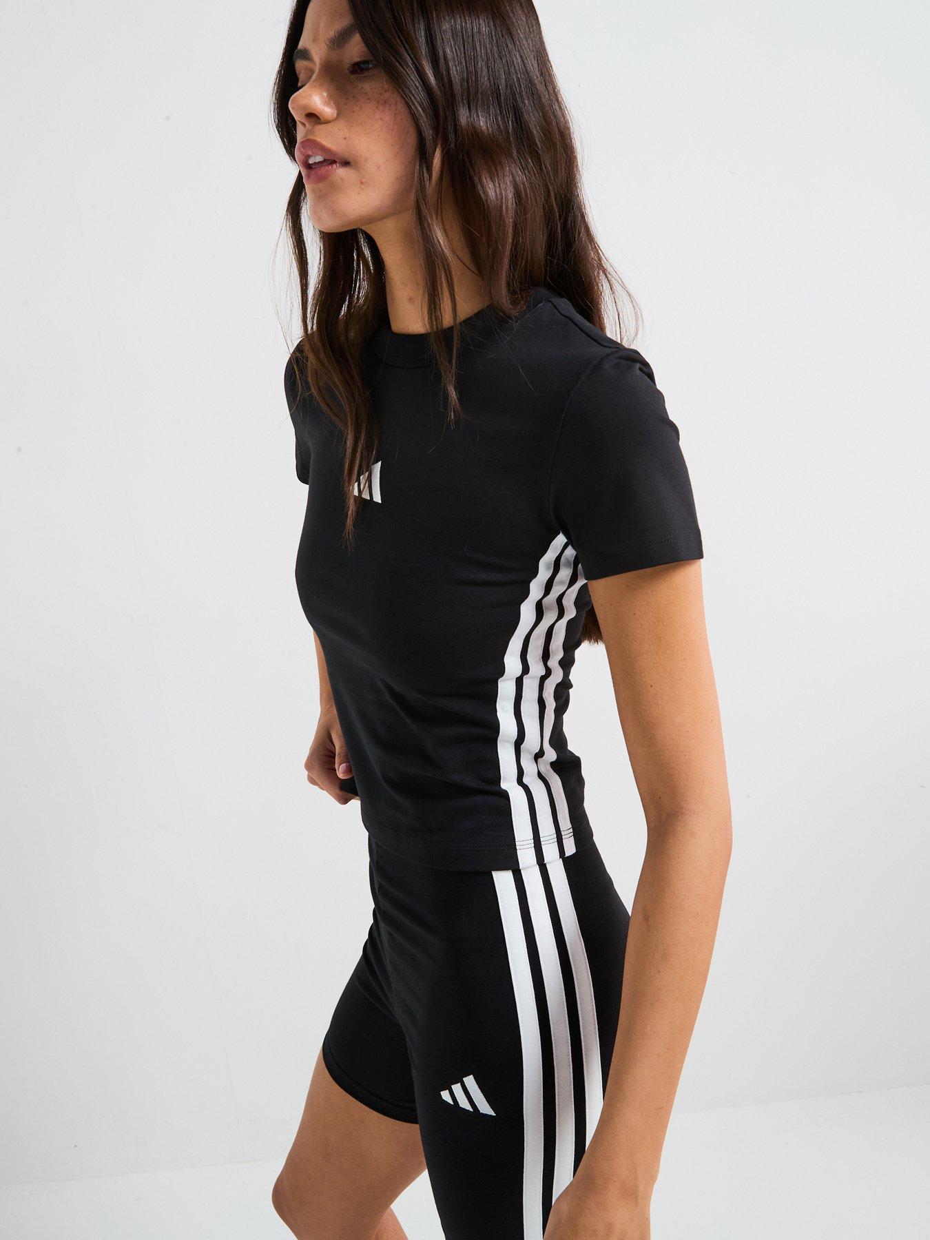  image of adidas-sportswear-womens-essentials-3-stripes-slim-baby-t-shirt-blackwhite