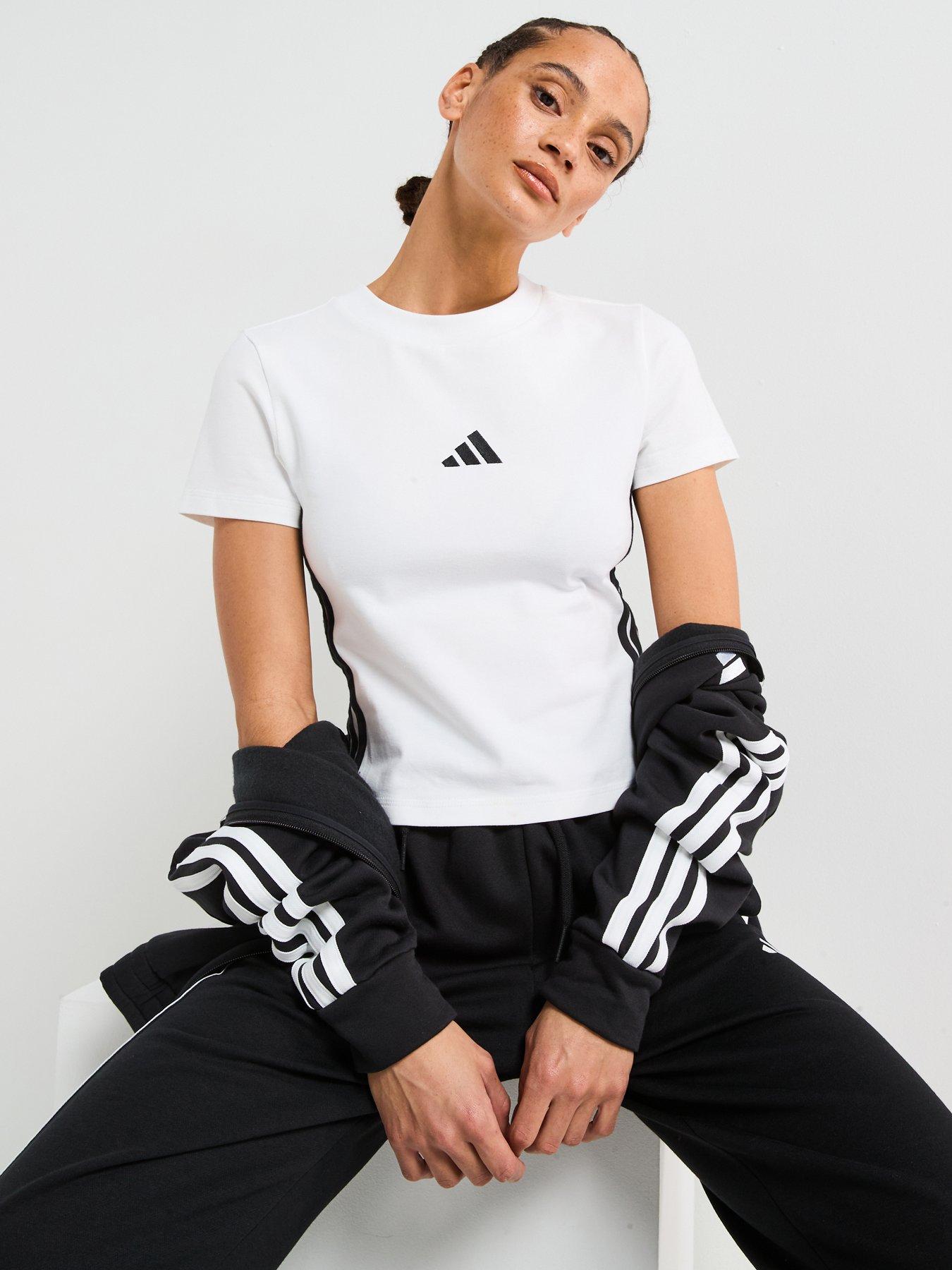  image of adidas-sportswear-womens-essentials-3-stripes-slim-baby-t-shirt-whiteblack