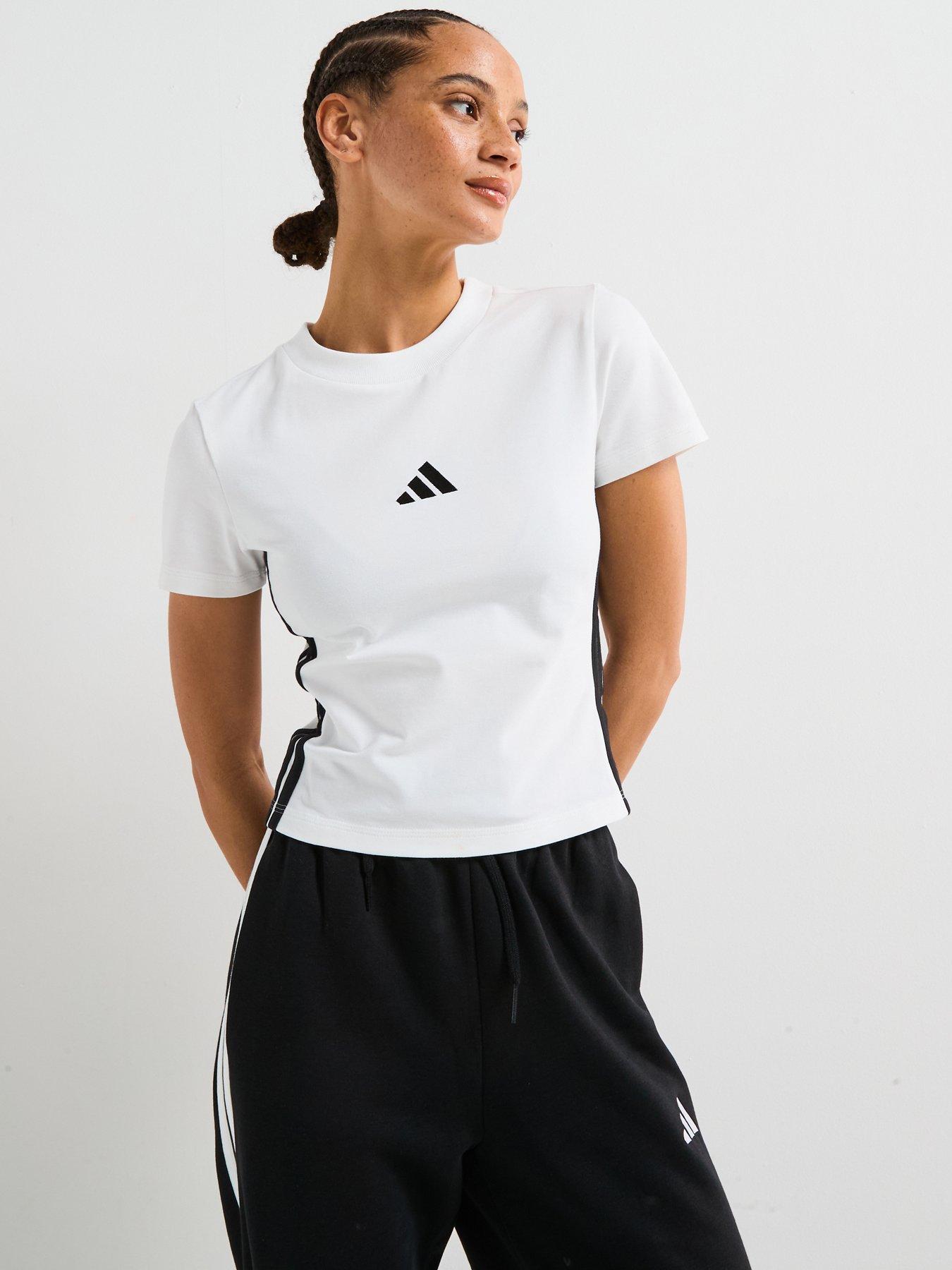  image of adidas-sportswear-womens-essentials-3-stripes-slim-baby-t-shirt-whiteblack