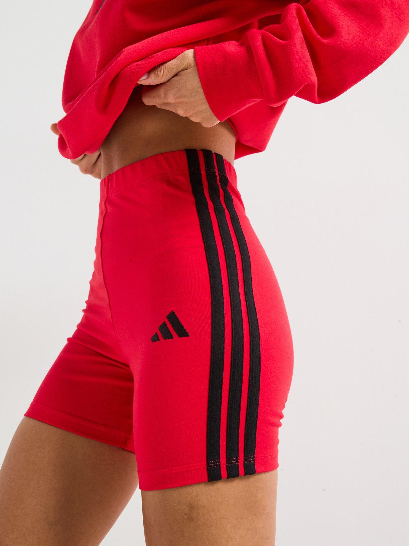 image of adidas-sportswear-womens-essentials-3-stripes-high-waisted-shorts-pure-rubyblack