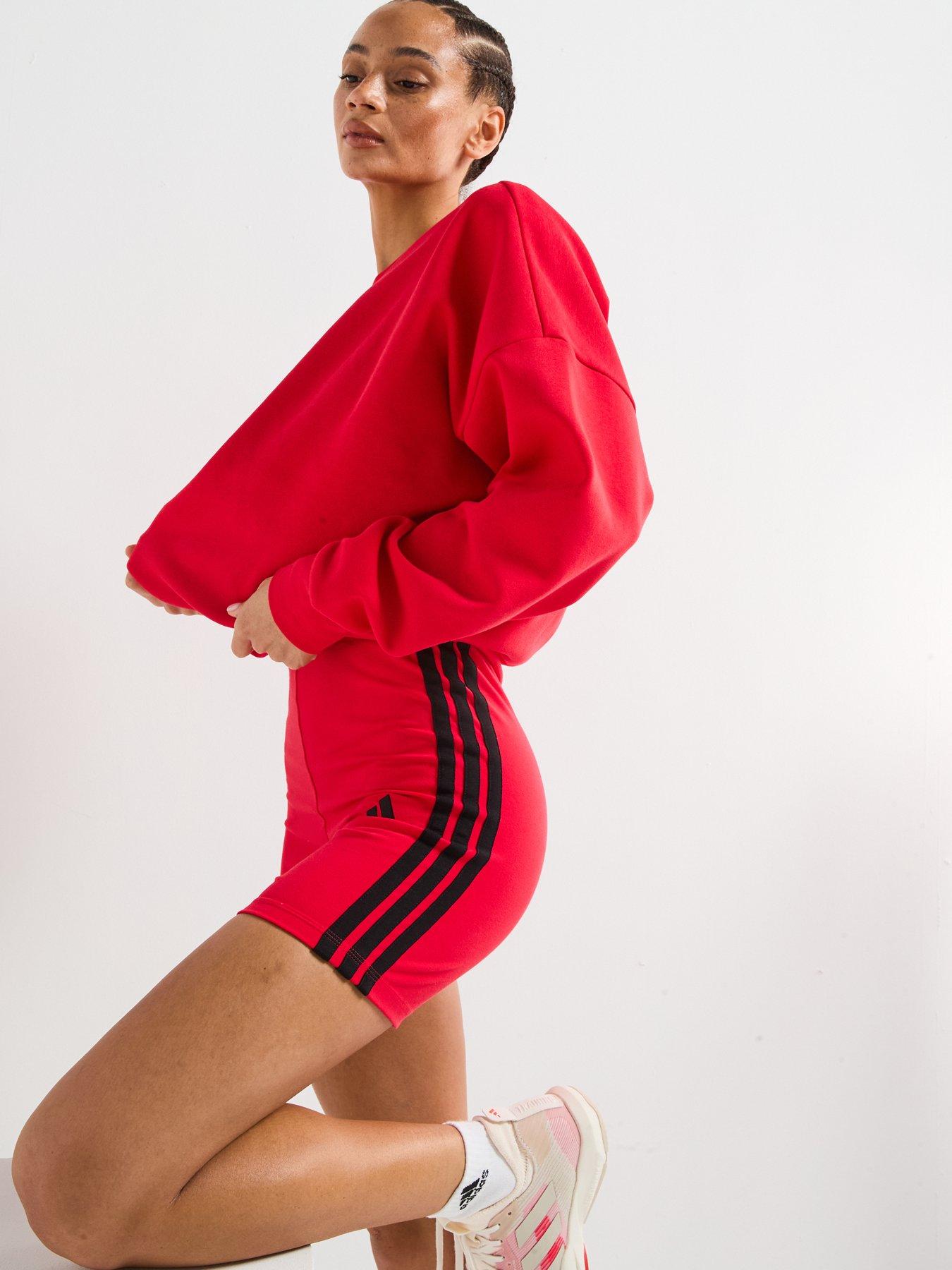  image of adidas-sportswear-womens-essentials-3-stripes-high-waisted-shorts-pure-rubyblack