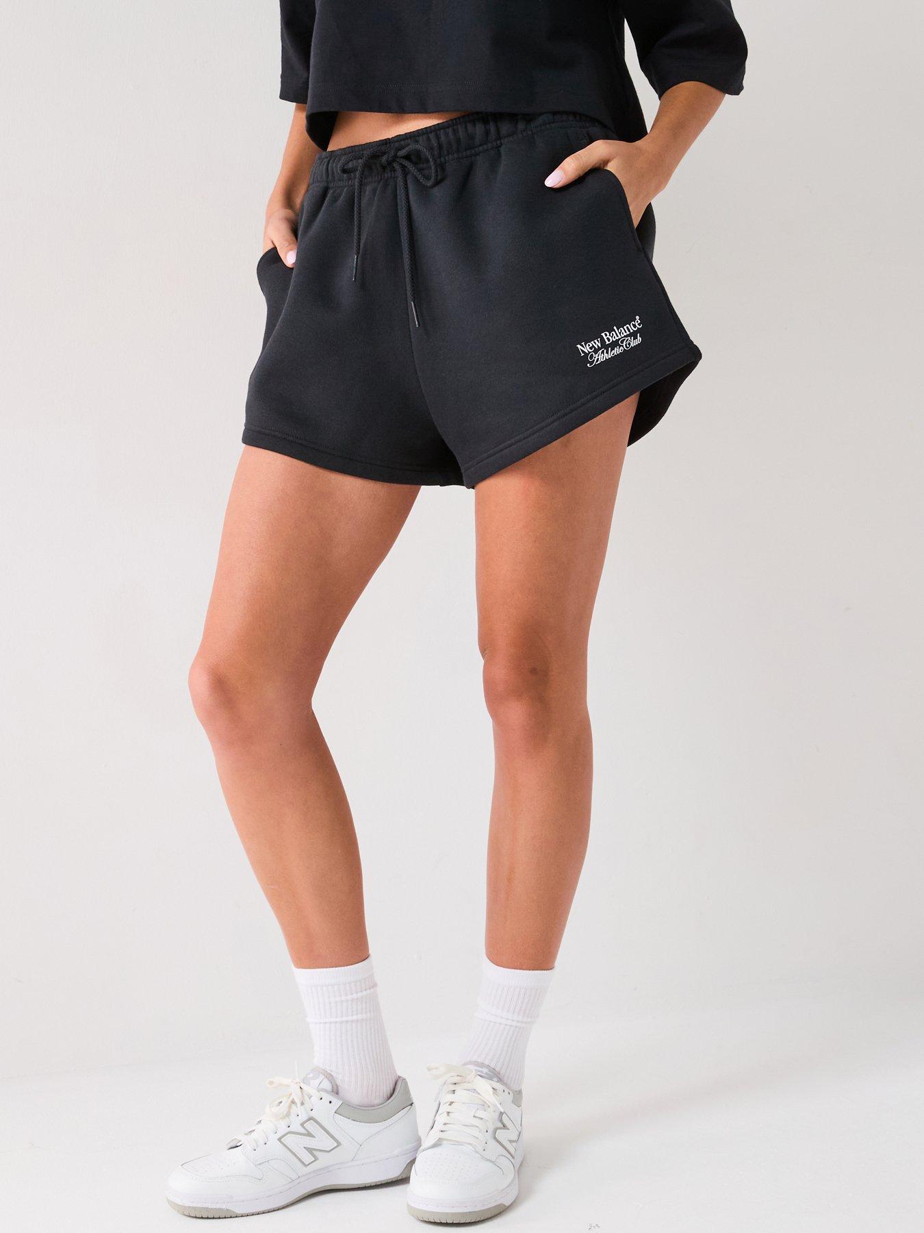  image of new-balance-womens-linear-heritage-fleece-shorts-black