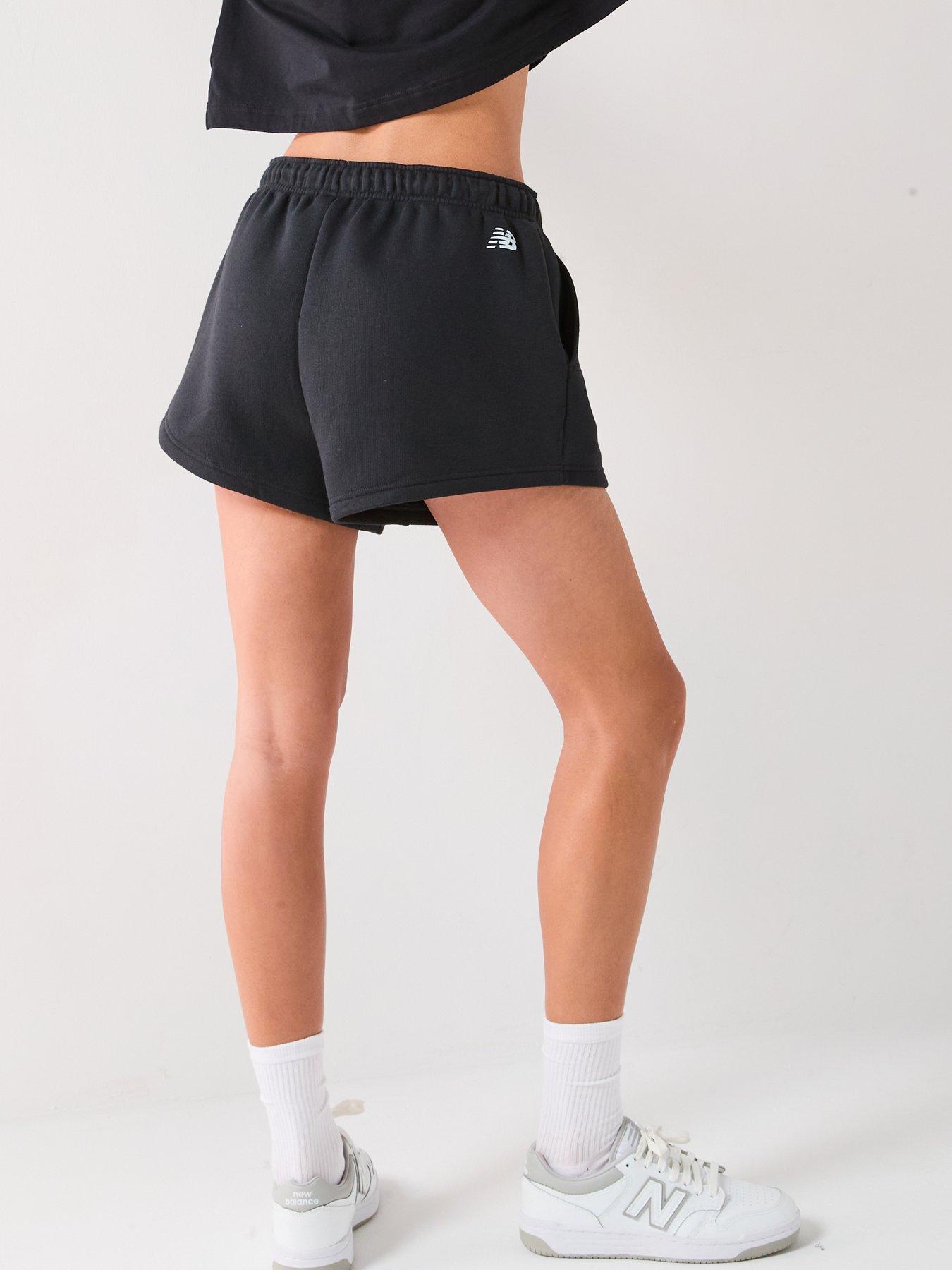  image of new-balance-womens-linear-heritage-fleece-shorts-black