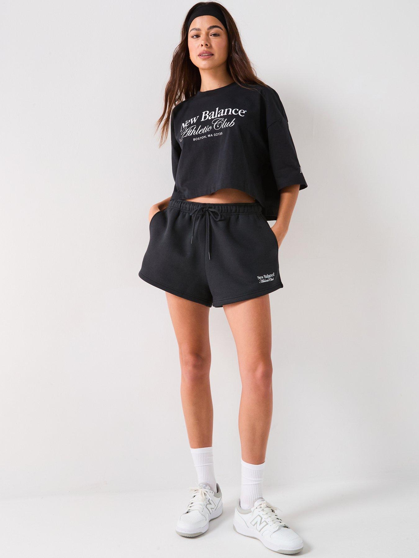  image of new-balance-womens-linear-heritage-fleece-shorts-black