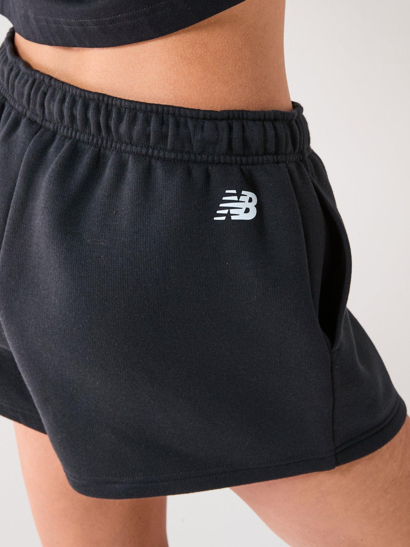  image of new-balance-womens-linear-heritage-fleece-shorts-black