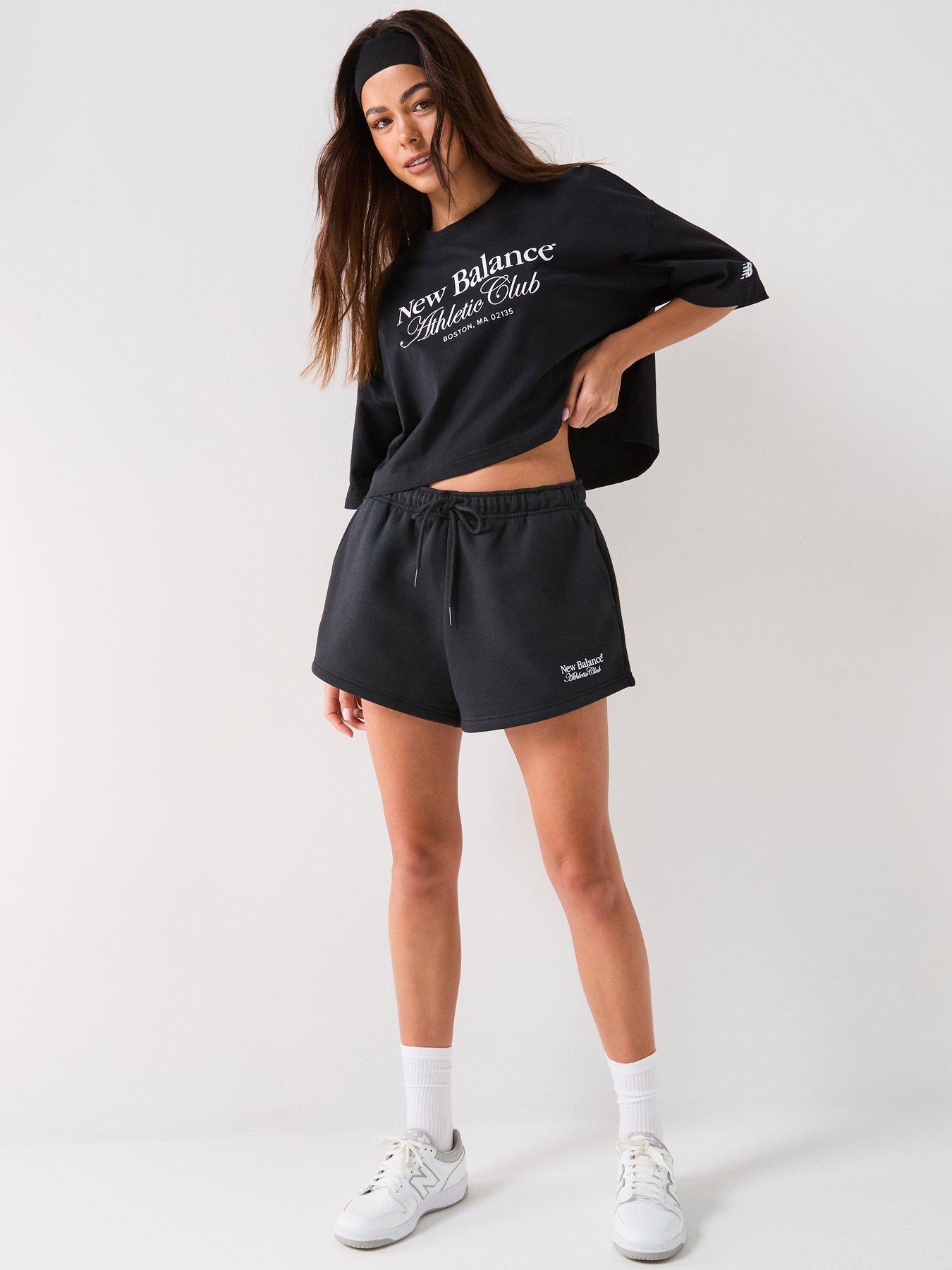  image of new-balance-womens-linear-heritage-fleece-shorts-black