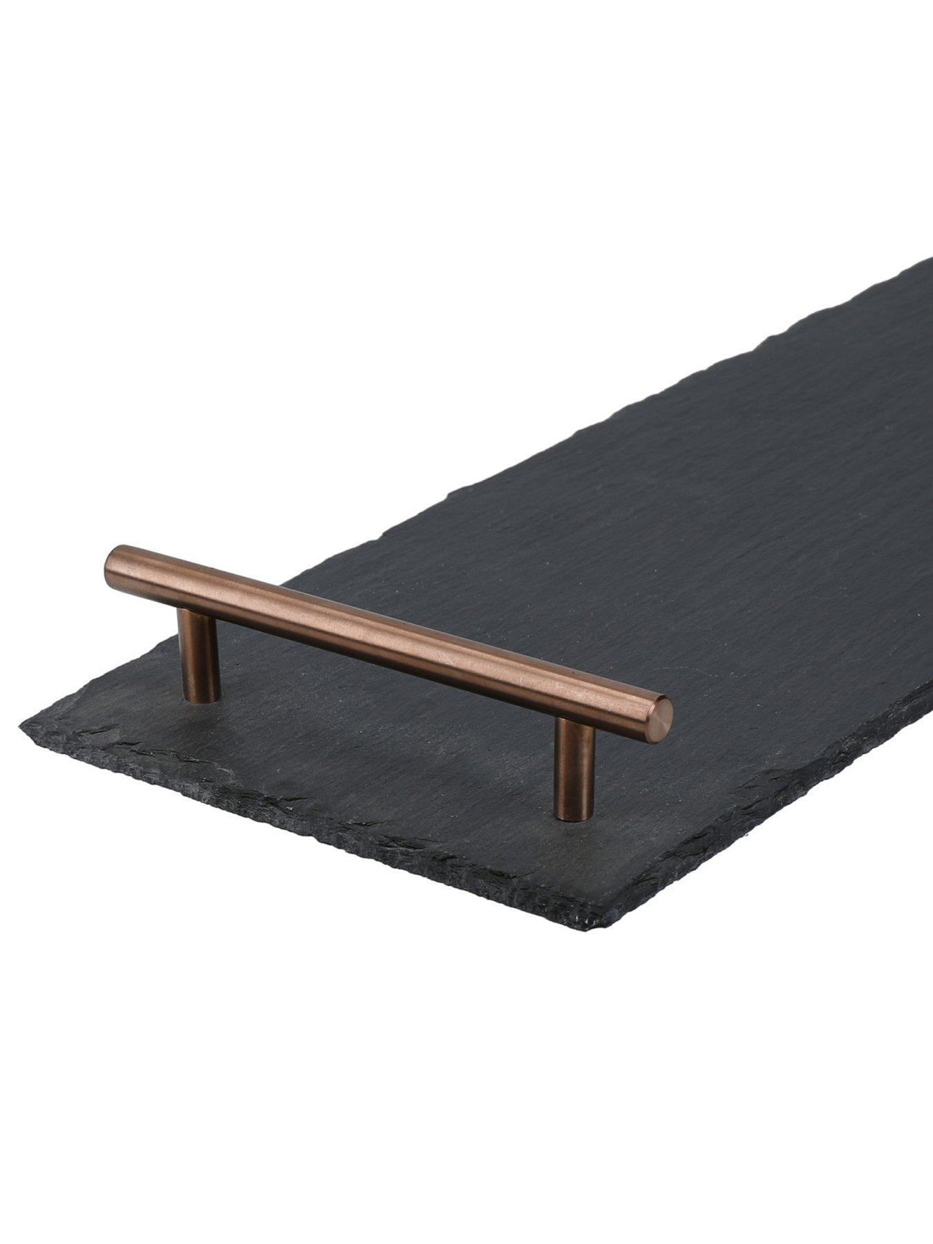  image of artesa-artes-slate-serving-platter-with-copper-coloured-handles-60cm-x-15cm
