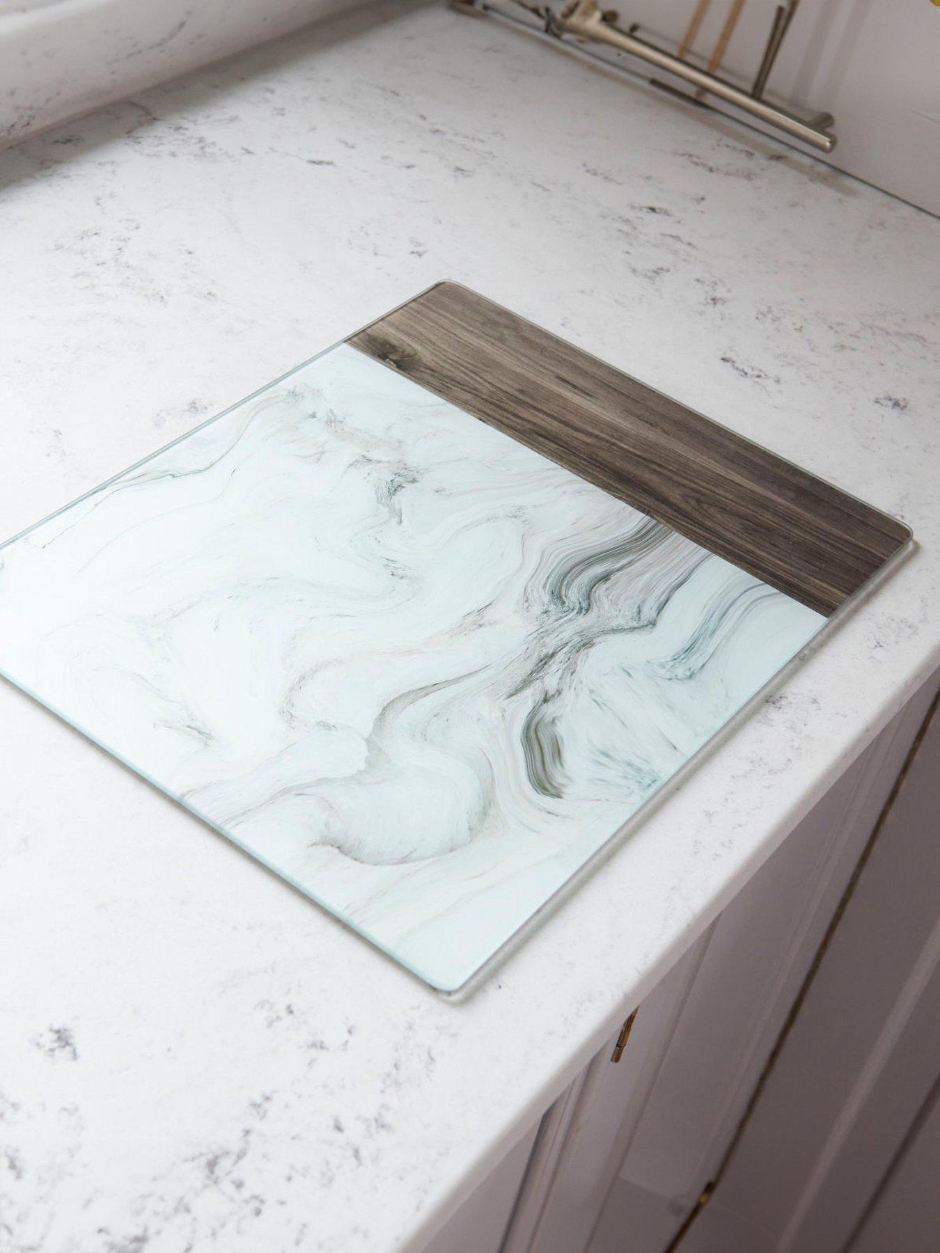 Image 5 of 6 of Creative Tops Premium Glass Worktop Protector, White Marble and Wood Design