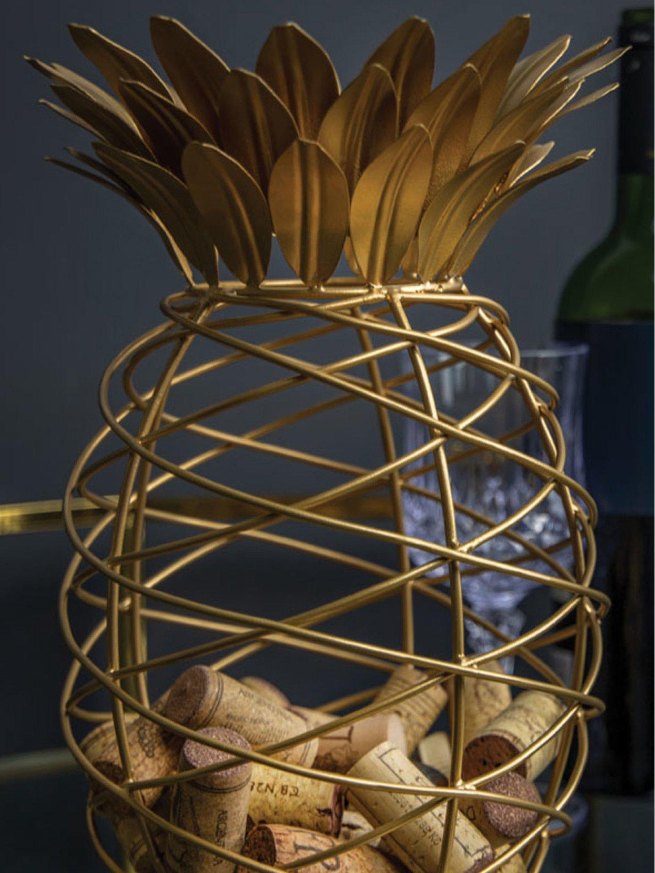 BarCraft Pineapple Shaped Metal Cork Collector, Gold Finish
