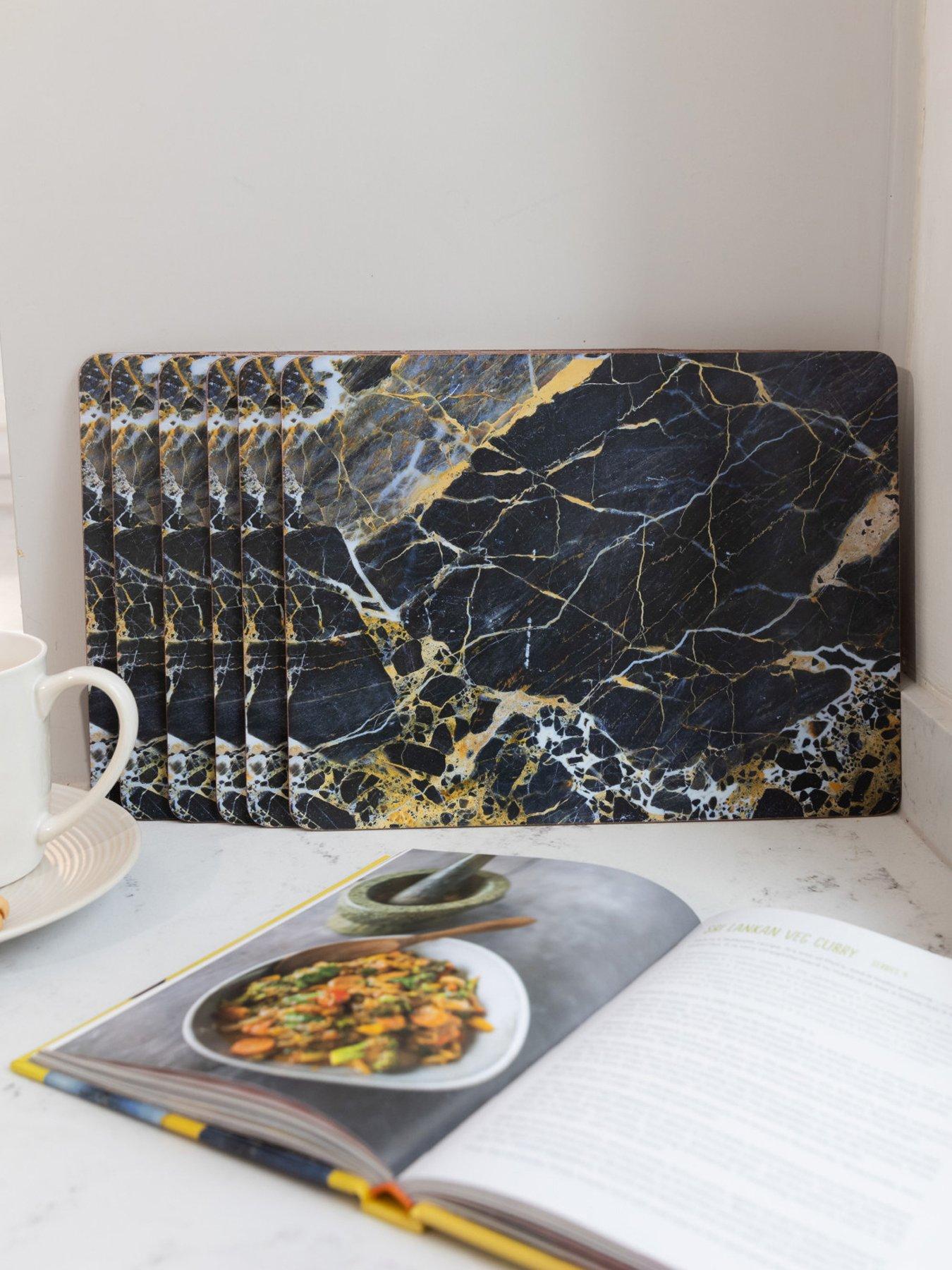 undefined Marble Effect Set Of 6 Standard Placemats, Navy Marble Effect, 30x23cm