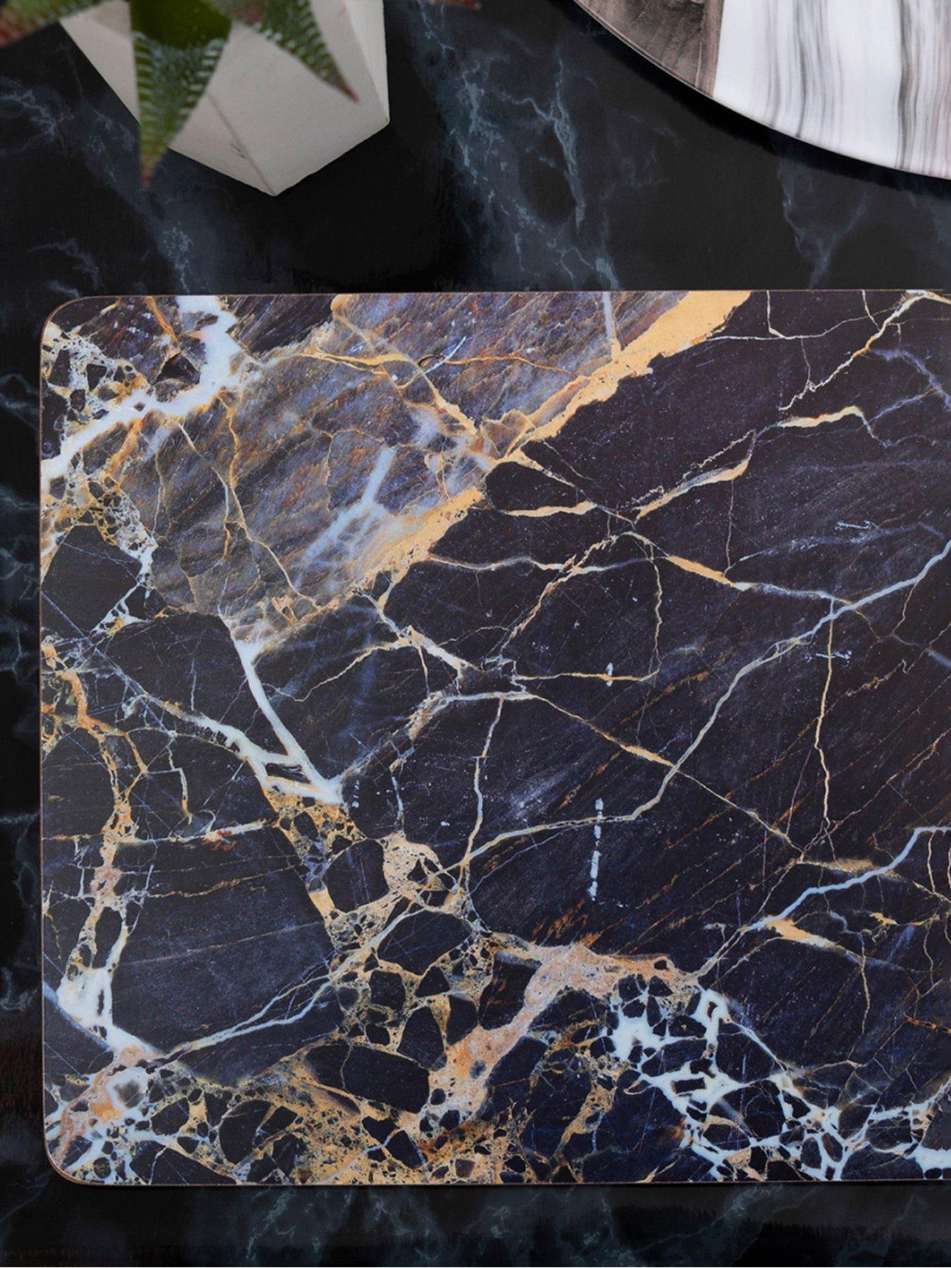  image of creative-tops-marble-effect-set-of-6-standard-placemats-navy-marble-effect-30x23cm