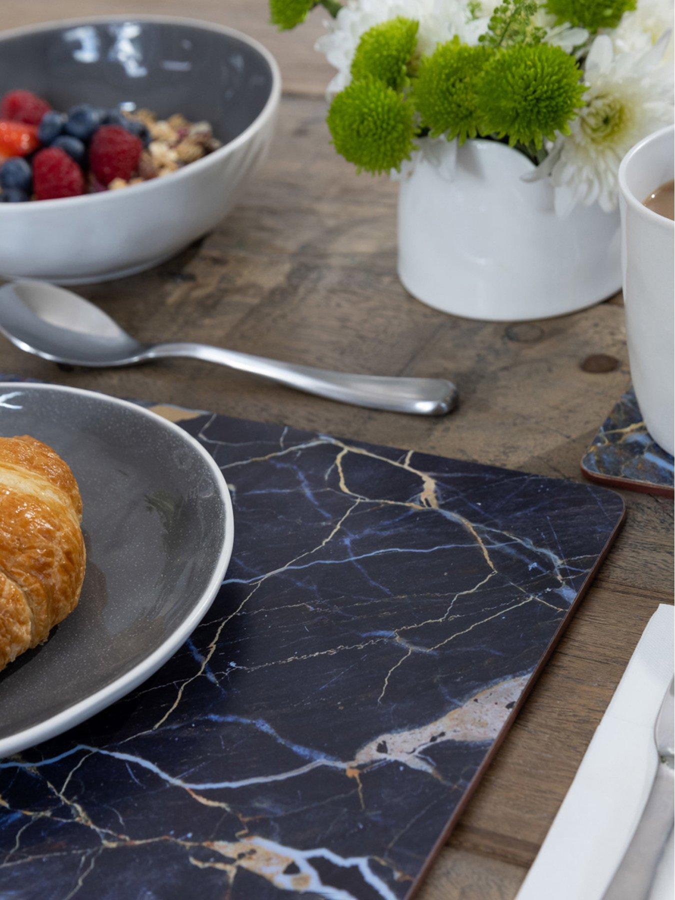  image of creative-tops-marble-effect-set-of-6-standard-placemats-navy-marble-effect-30x23cm