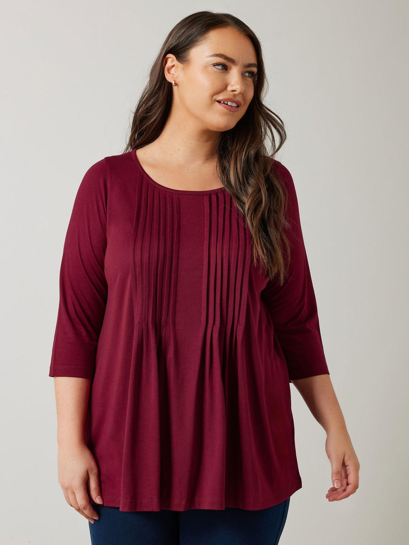  image of evans-34-sleeve-pintuck-top-red