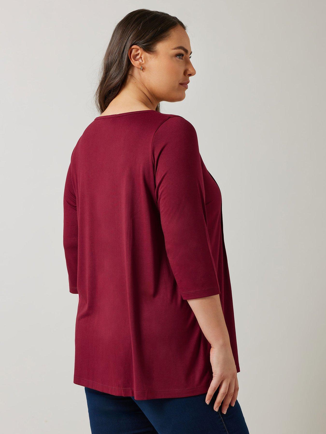  image of evans-34-sleeve-pintuck-top-red