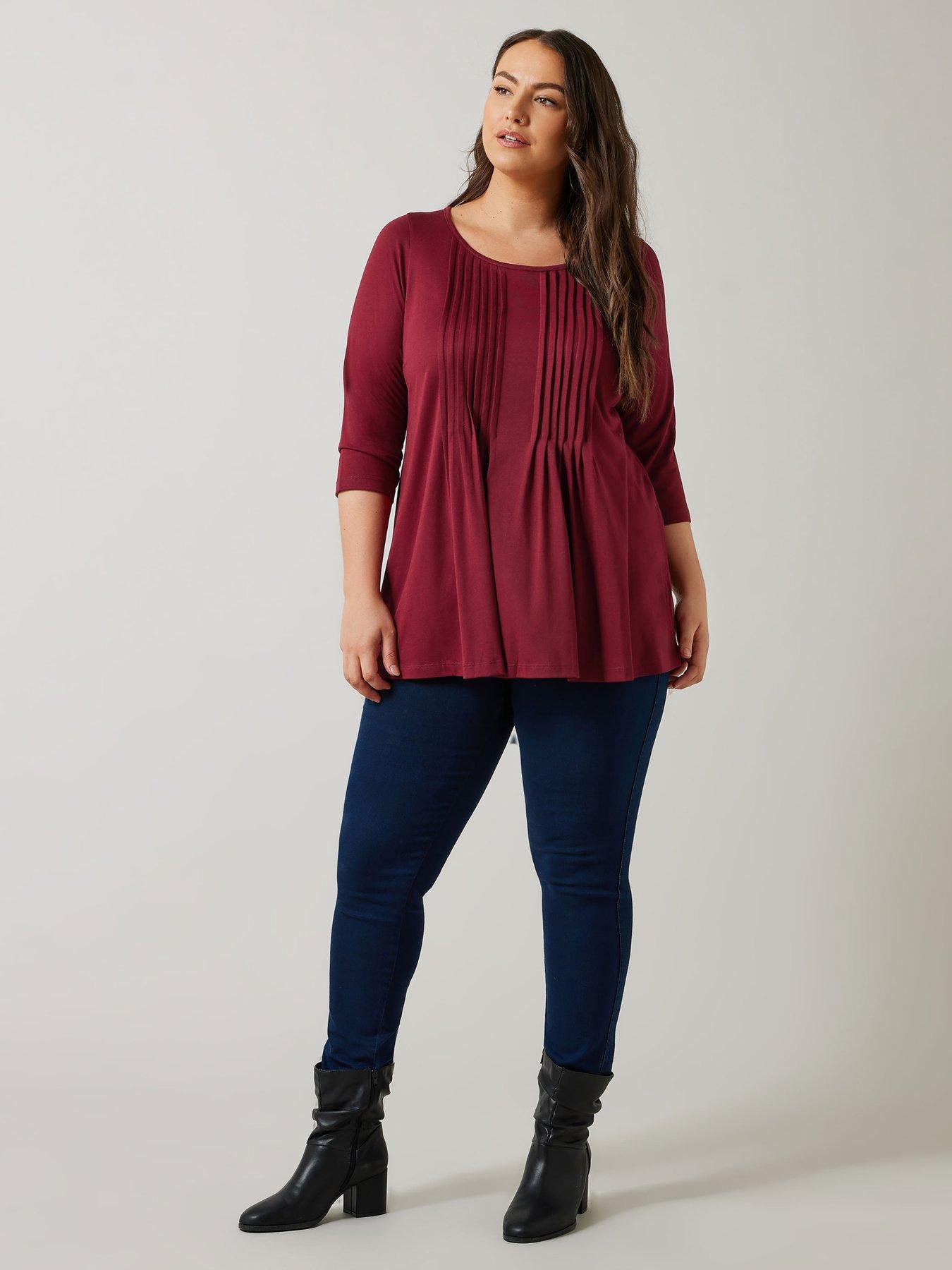  image of evans-34-sleeve-pintuck-top-red