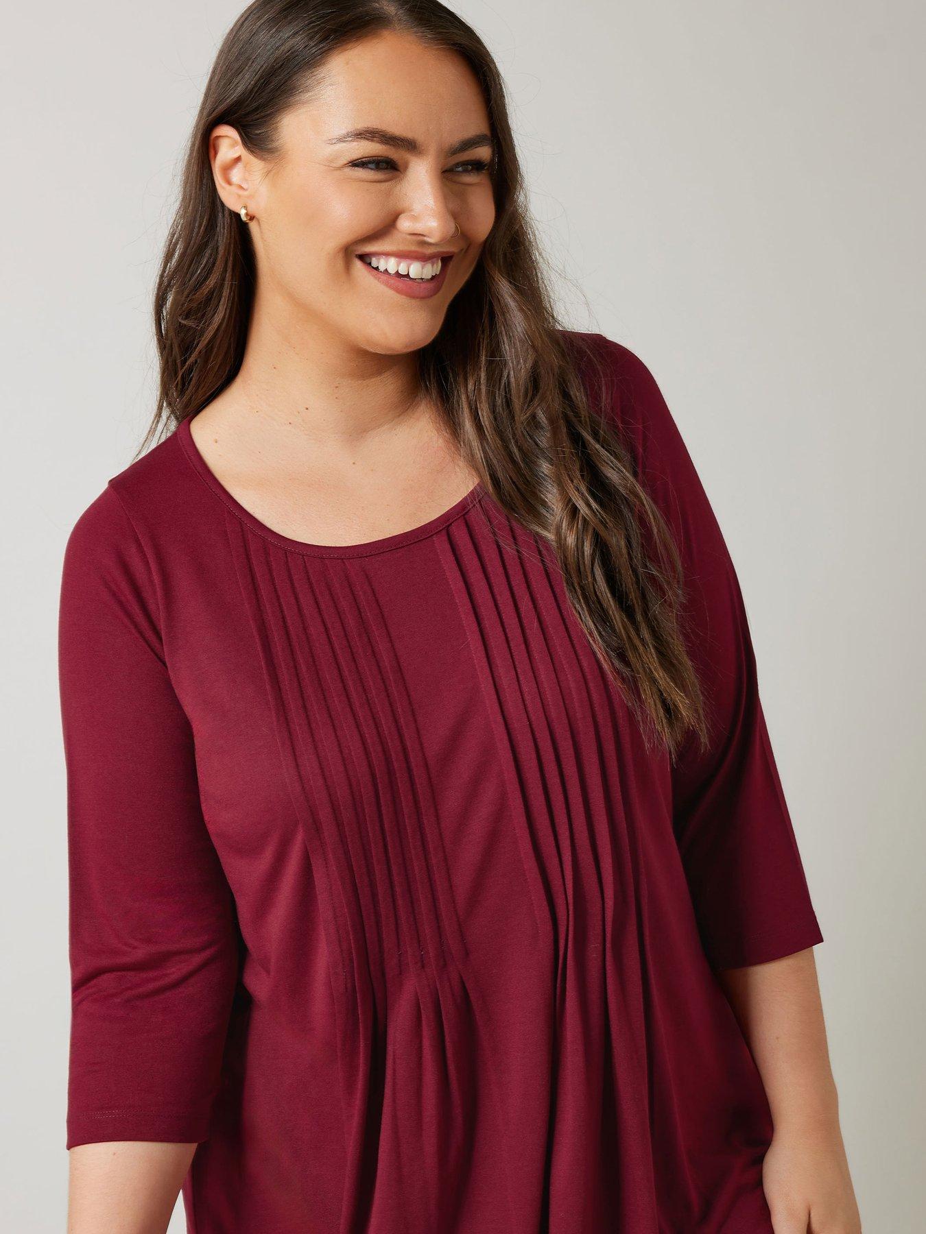  image of evans-34-sleeve-pintuck-top-red