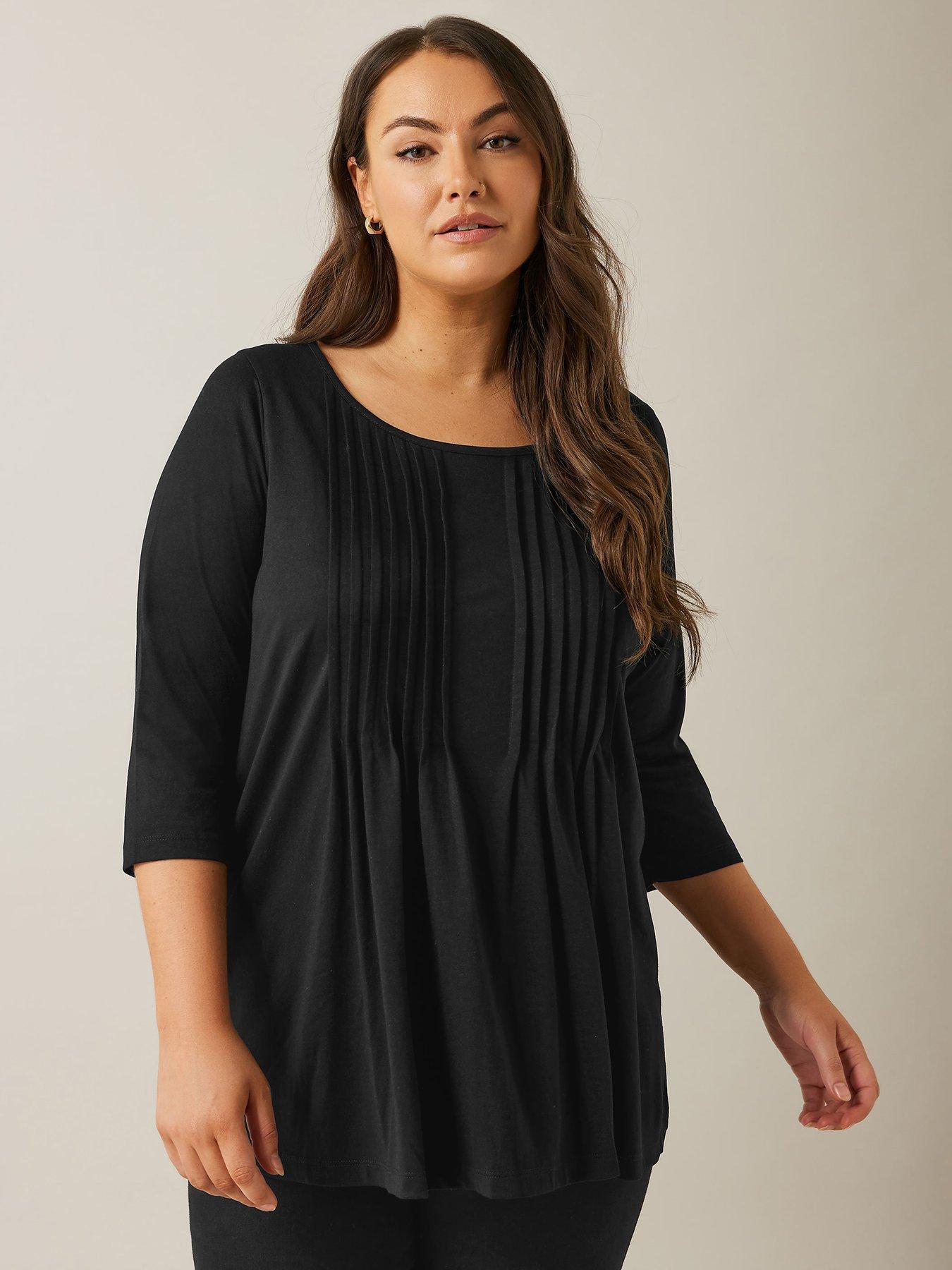  image of evans-34-sleeve-pintuck-top-black