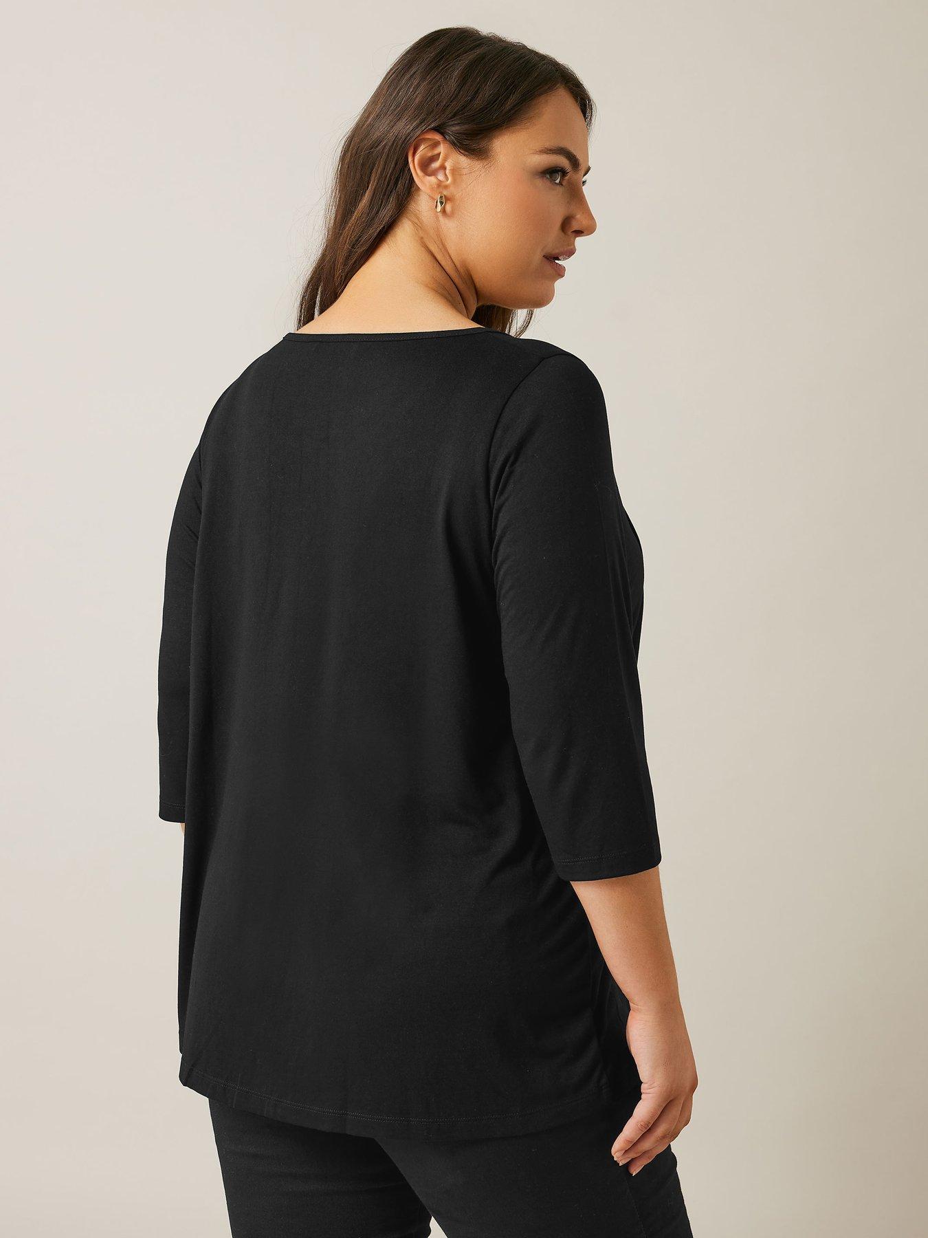  image of evans-34-sleeve-pintuck-top-black