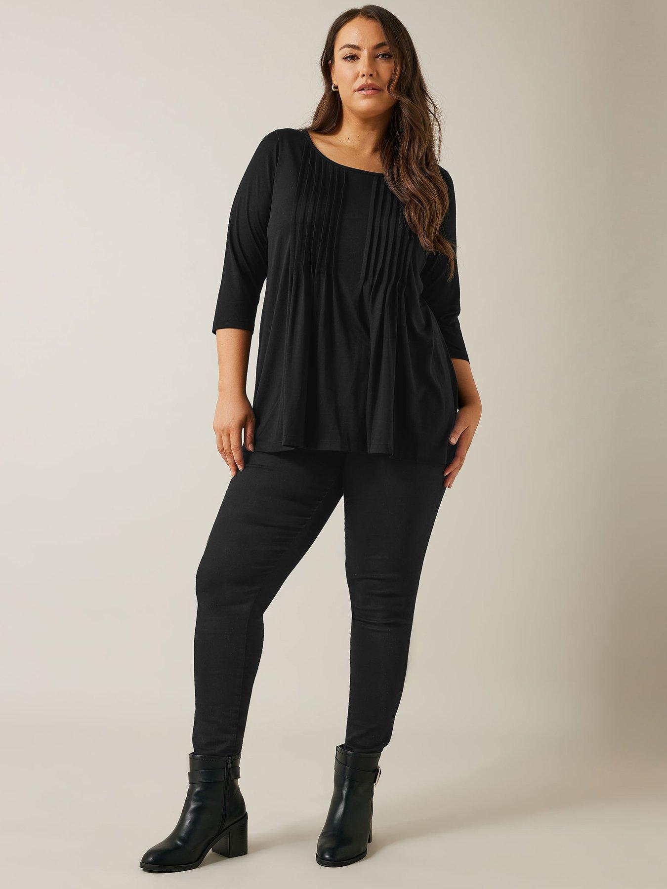  image of evans-34-sleeve-pintuck-top-black