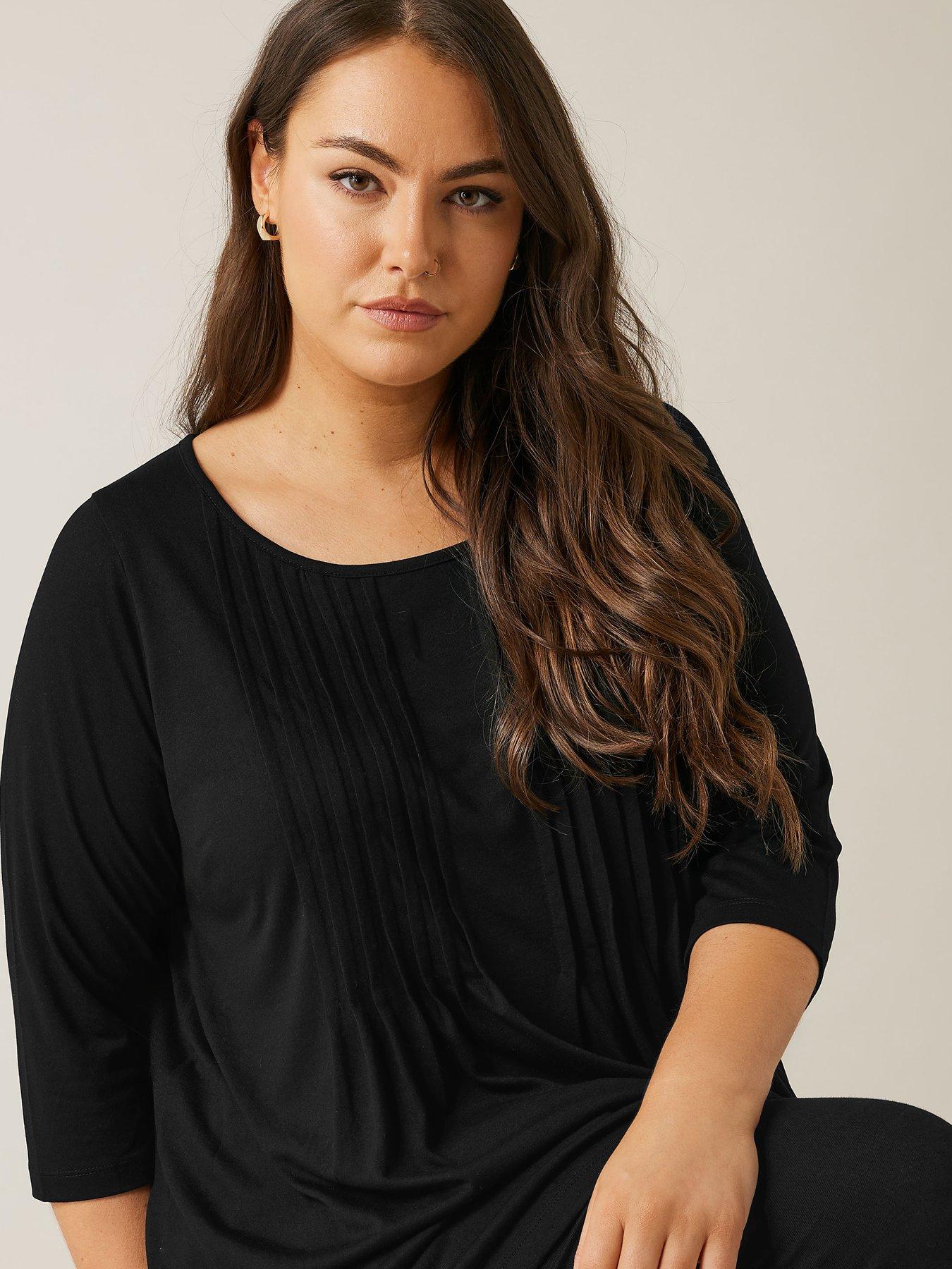  image of evans-34-sleeve-pintuck-top-black