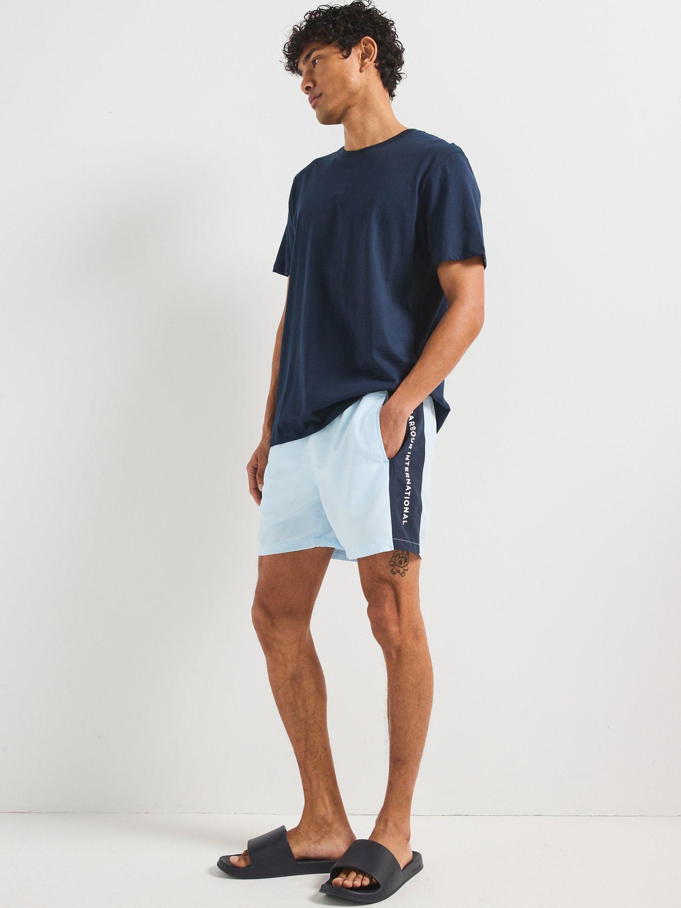  image of barbour-international-panel-logo-swimwear-shorts--light-blue