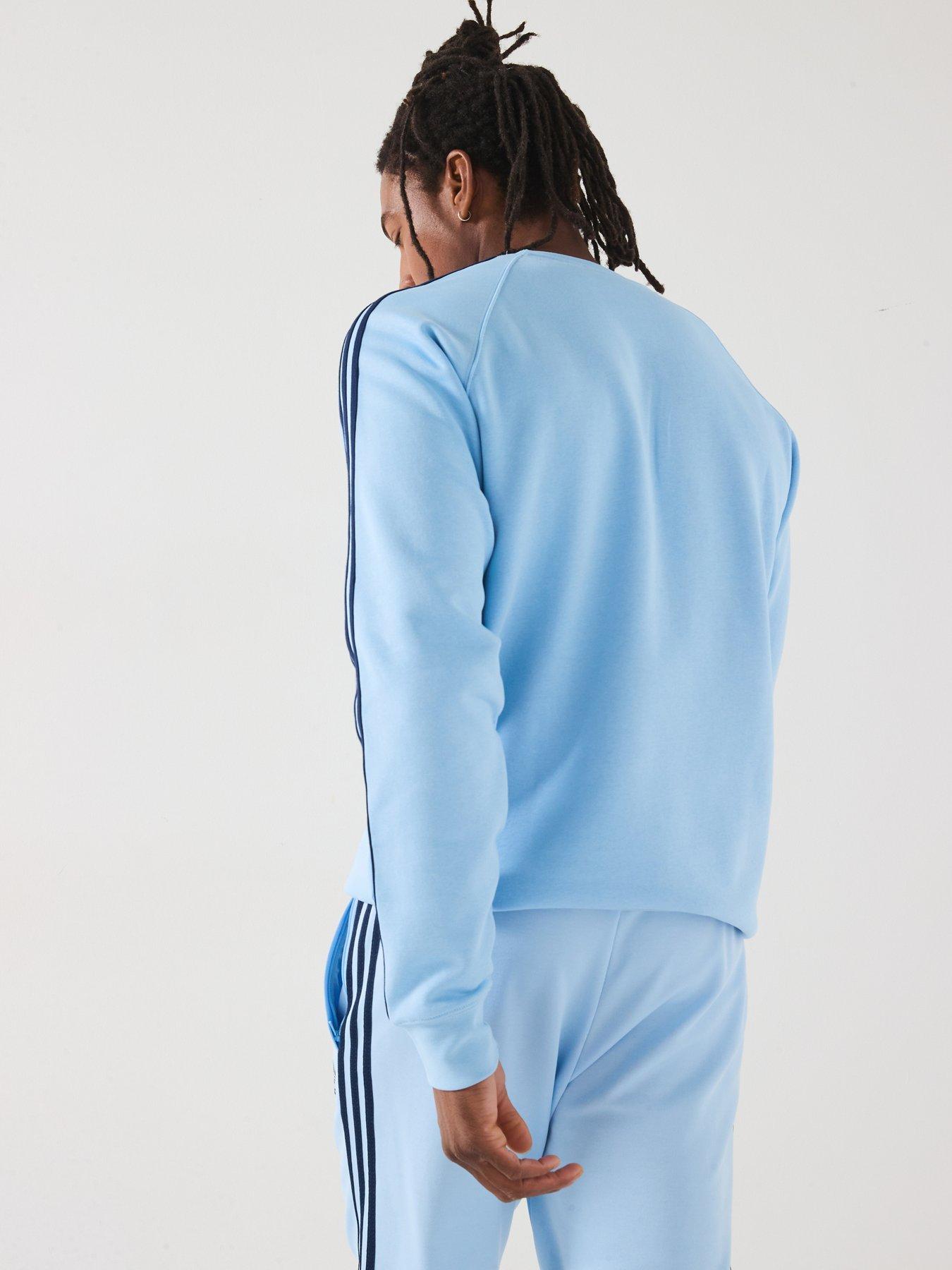  image of adidas-originals-mens-adicolor-3-stripe-crew-sweat-clear-sky