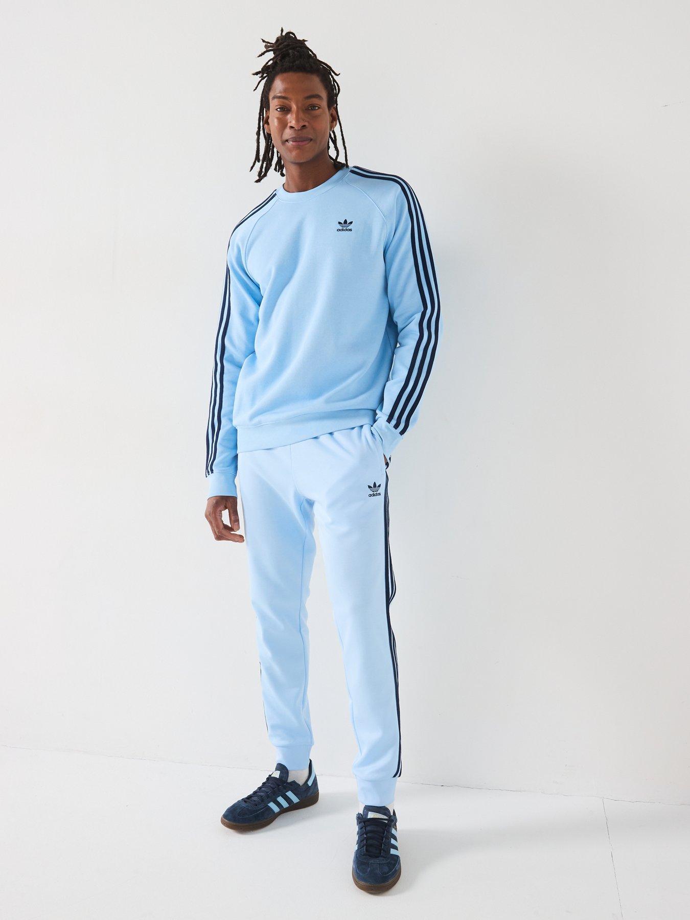  image of adidas-originals-mens-adicolor-3-stripe-crew-sweat-clear-sky
