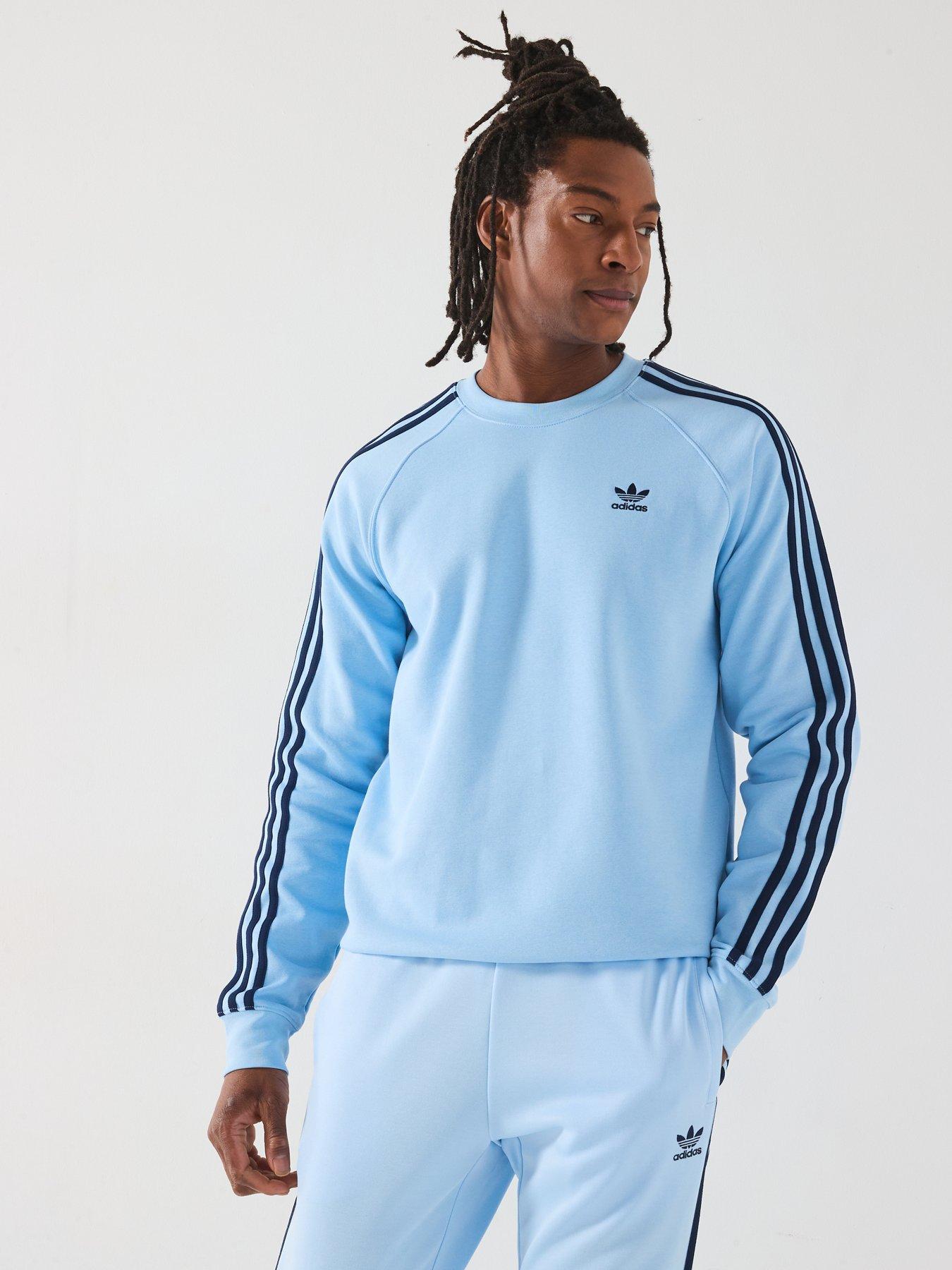  image of adidas-originals-mens-adicolor-3-stripe-crew-sweat-clear-sky