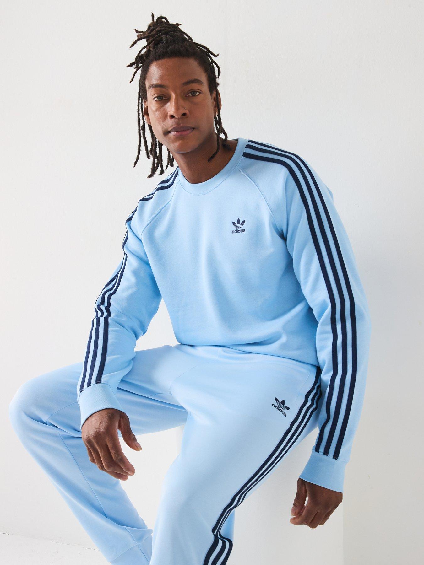  image of adidas-originals-mens-adicolor-3-stripe-crew-sweat-clear-sky