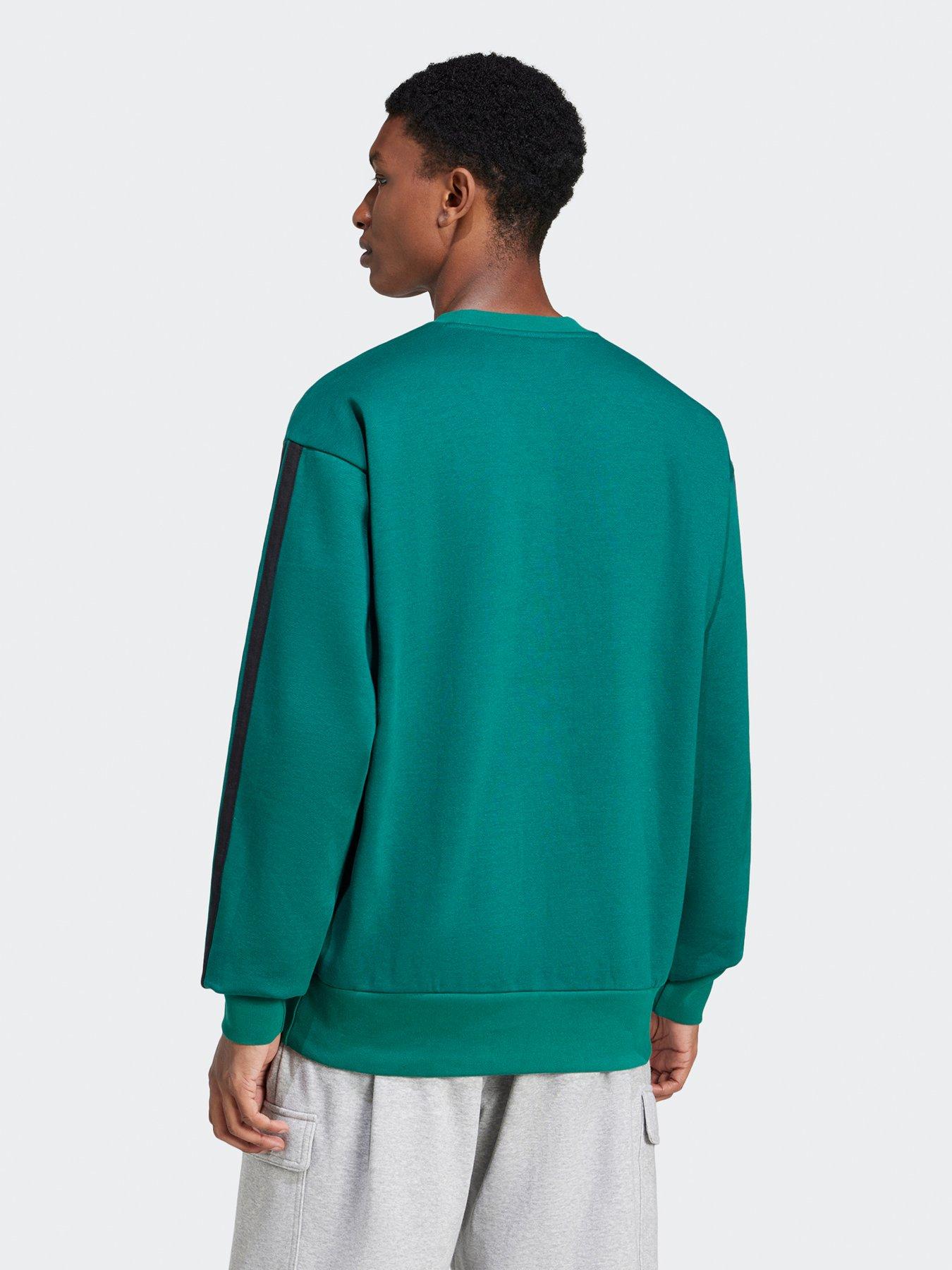  image of adidas-sportswear-mens-essentials-3-stripe-fleece-sweatshirt-collegiate-greenblack