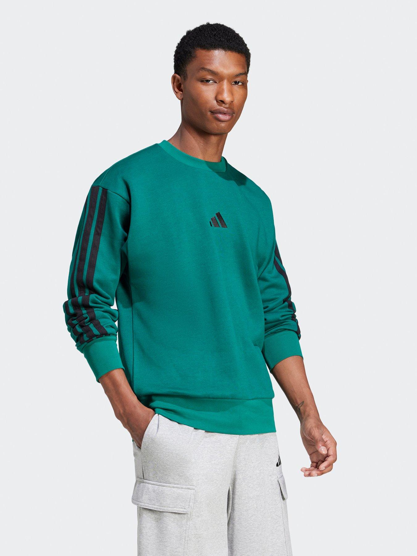  image of adidas-sportswear-mens-essentials-3-stripe-fleece-sweatshirt-collegiate-greenblack