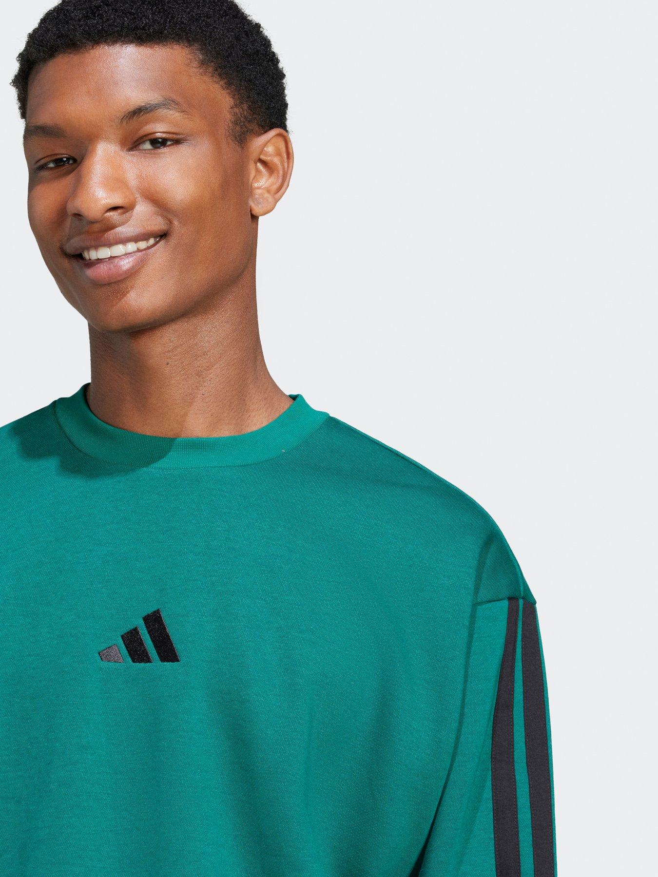  image of adidas-sportswear-mens-essentials-3-stripe-fleece-sweatshirt-collegiate-greenblack