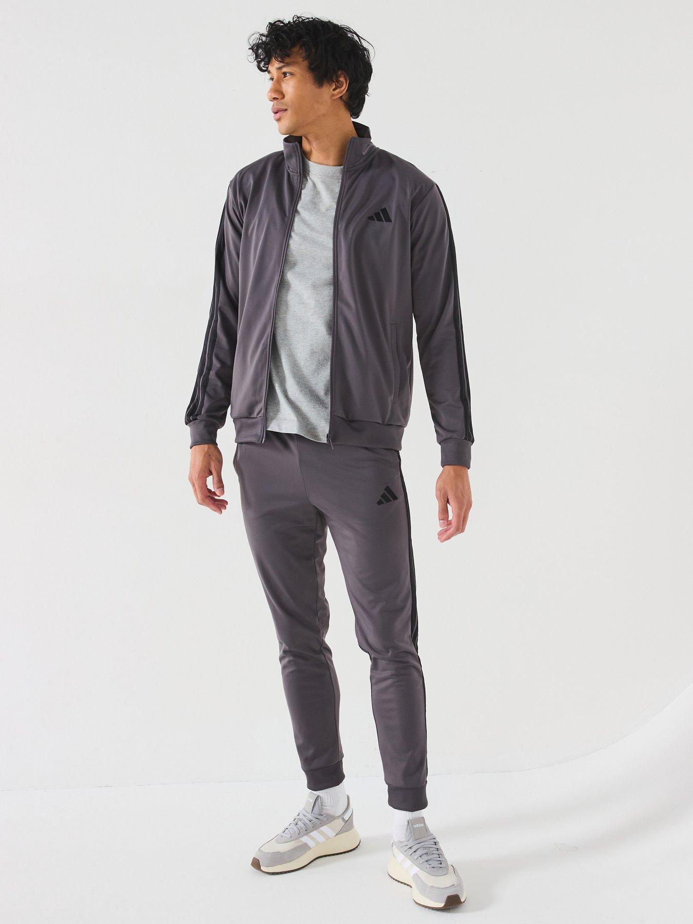adidas Sportswear Mens Sportswear Basic 3-stripe Tricot Tracksuit - Dark Grey